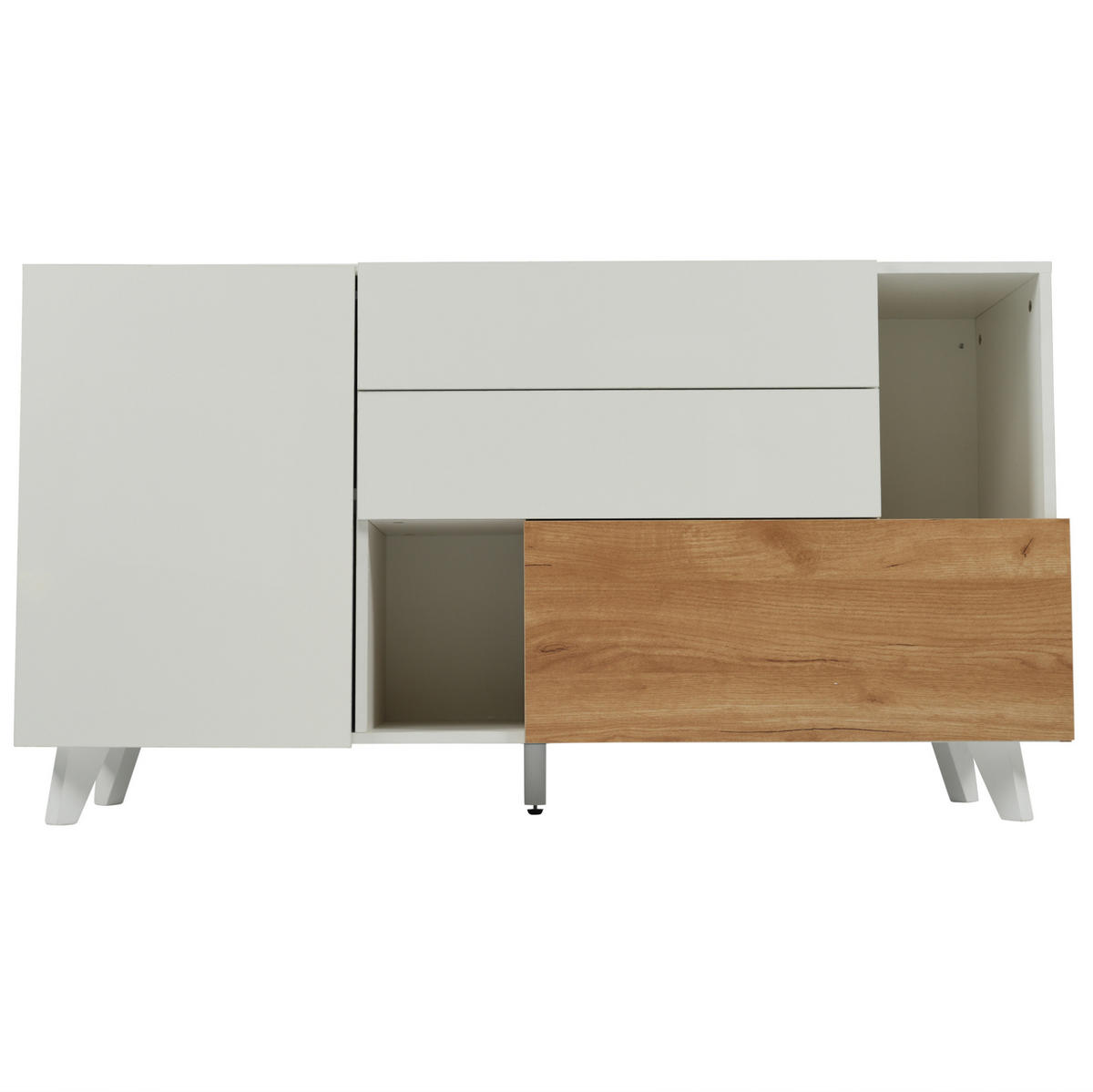 SIDEBOARD 130/40/70 cm Weiß/Eichefarben aus Spanplatte mit Stauraum - Weiß, Holzwerkstoff (40/70/130cm) - OKMYHOME