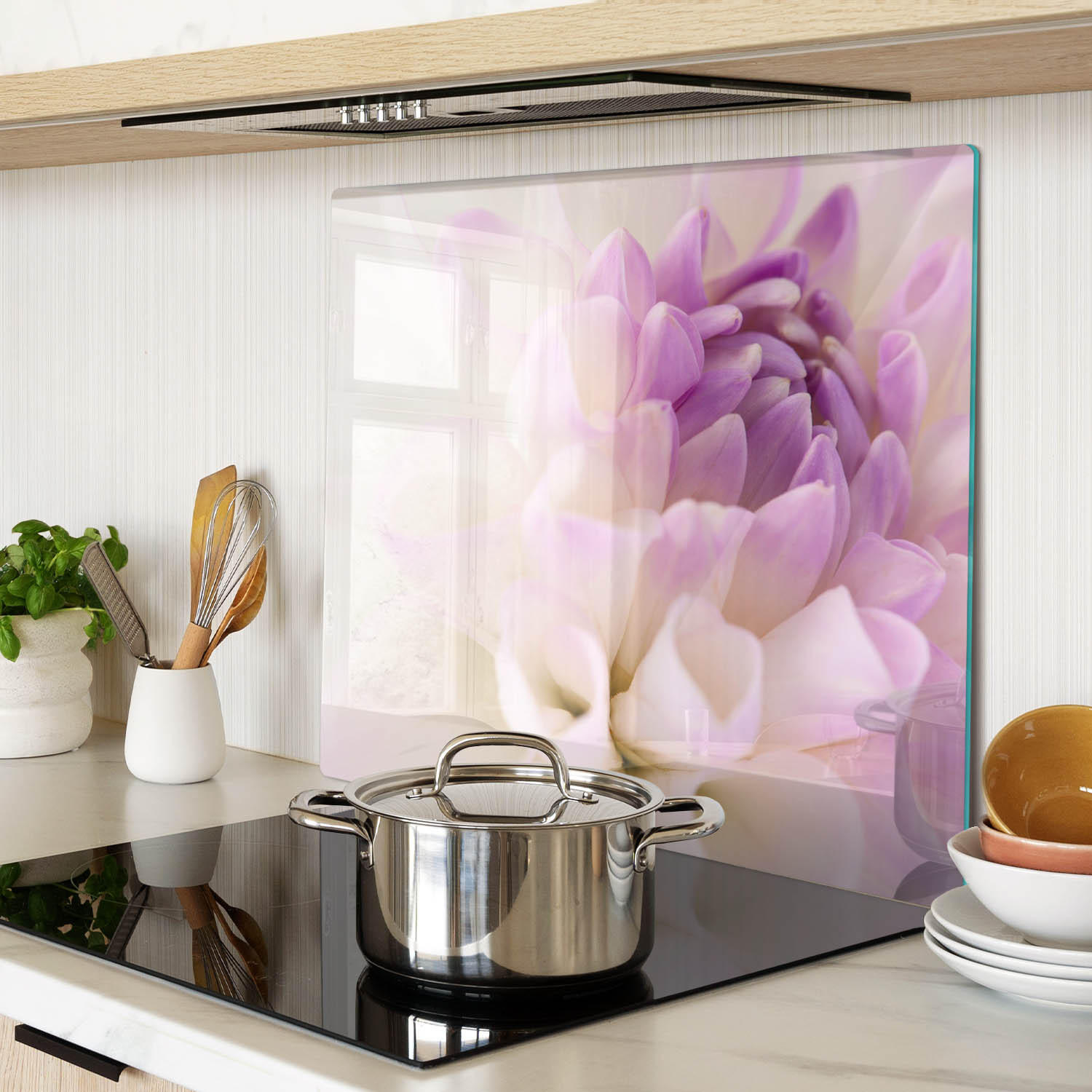 GLASPLATTE 60x52 cm Weiße Dahlie - Lila, Glas (60/0.4/52cm) - TULUP