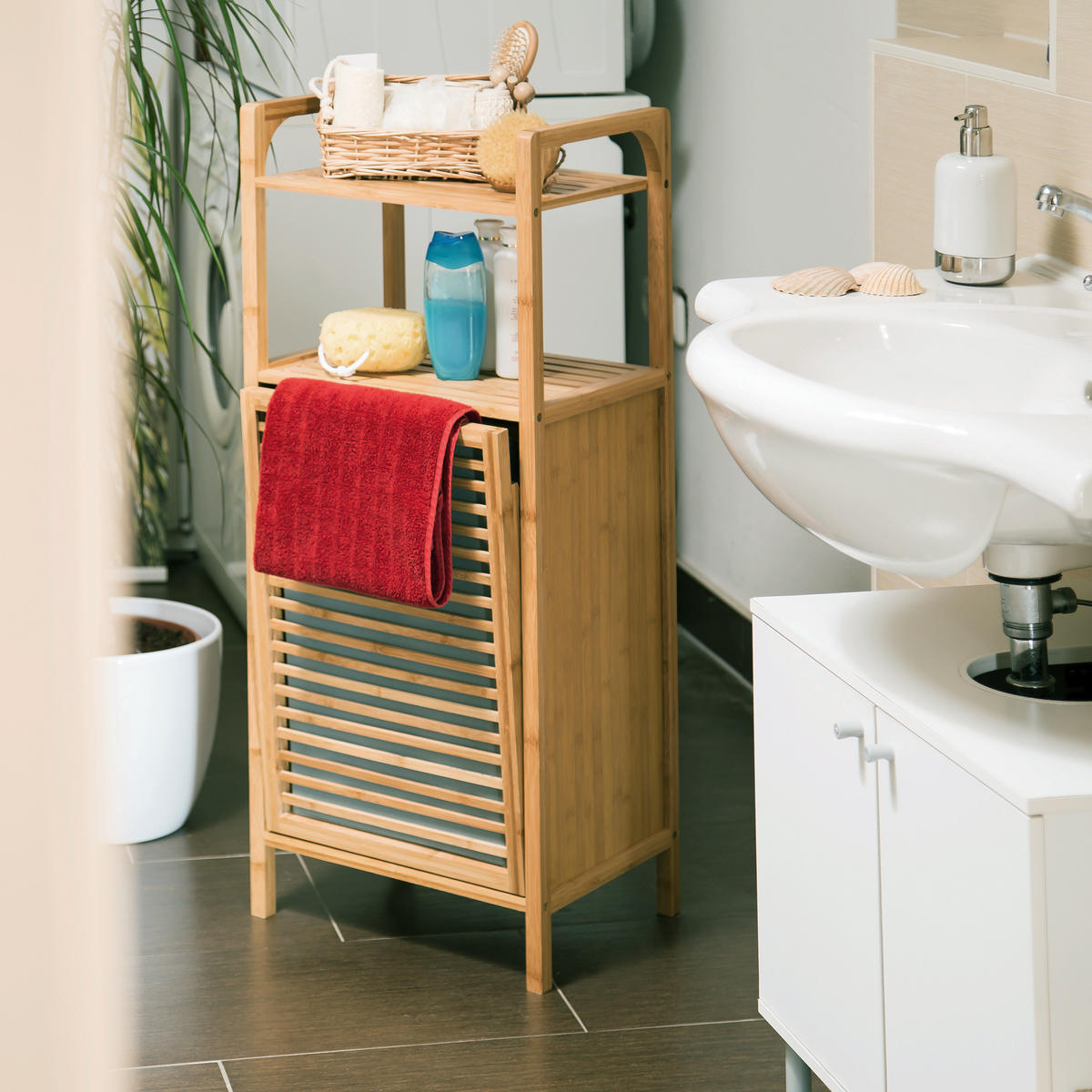 BADREGAL - Hellbraun, Holz/Holzwerkstoff (40/95/30cm) - Relaxdays