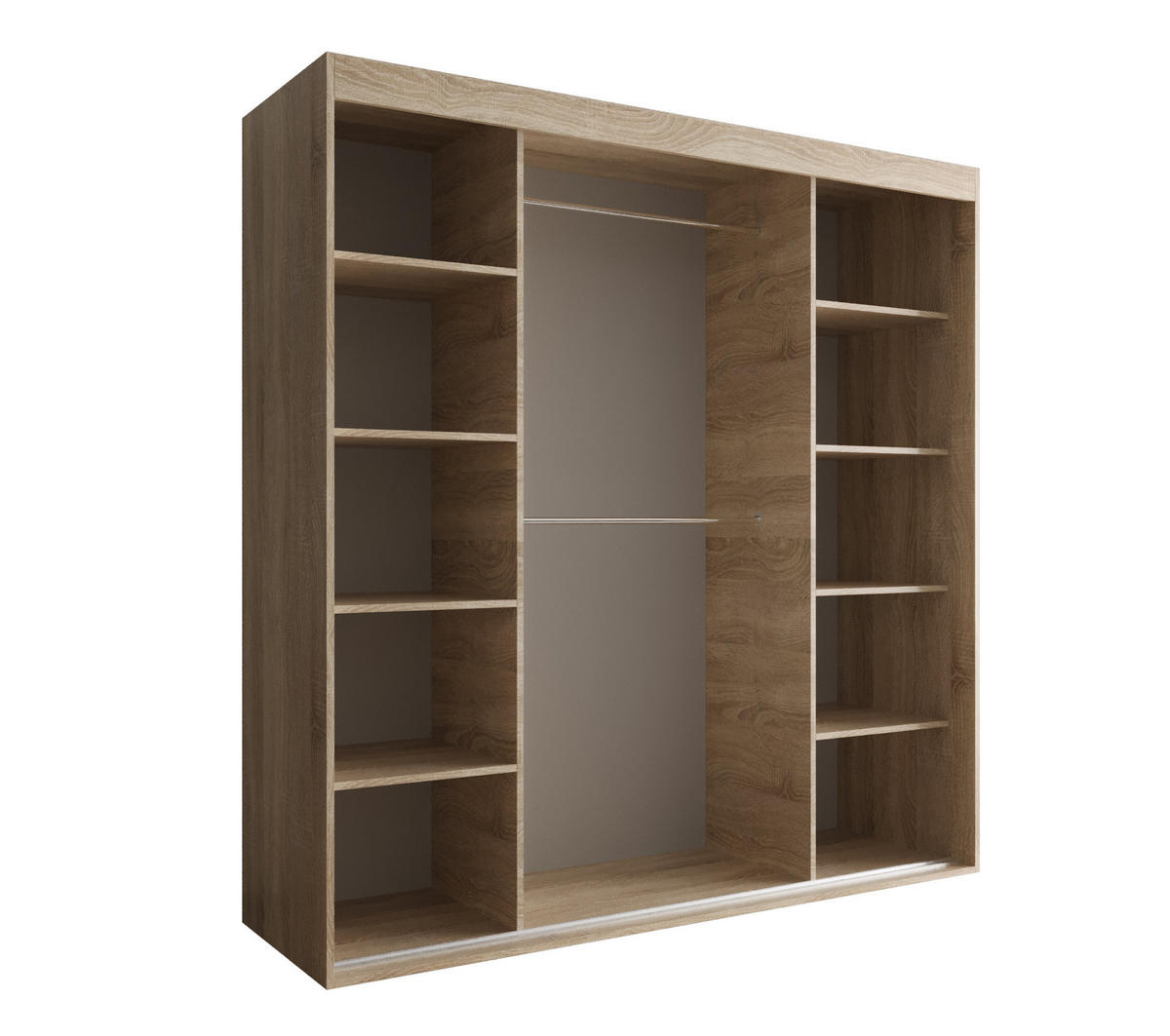 SCHIEBETÜRENSCHRANK OTARIO, 3-türig Kleiderschrank mit 1 Spiegel, Moderne Garderobe, Schrank in Größe: 180 x 205 x 60 cm - Braun, Holzwerkstoff (180/205/60cm) - O-Sofa