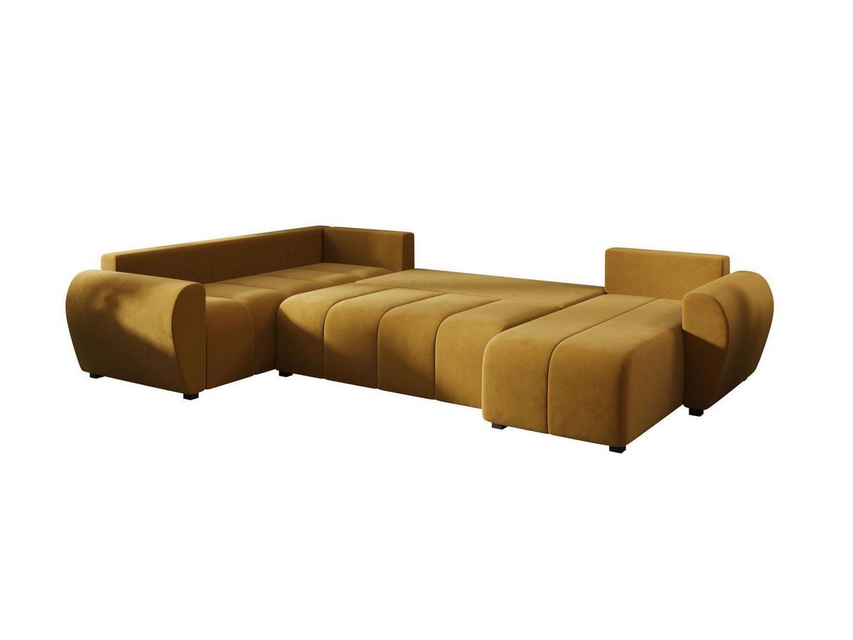 WOHNLANDSCHAFT MOLISA U PLUS Itaka 33 Rechts mit Schlaffunktion - Currygelb, Textil (303/82/208cm) - Bedante
