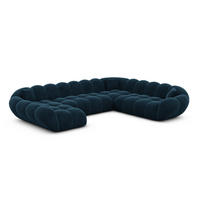 WOHNLANDSCHAFT Liva Mitternachtsblau Samtstoff U-Form XXL Links - Dunkelblau, Textil (323/70/258cm) - VAROYAL