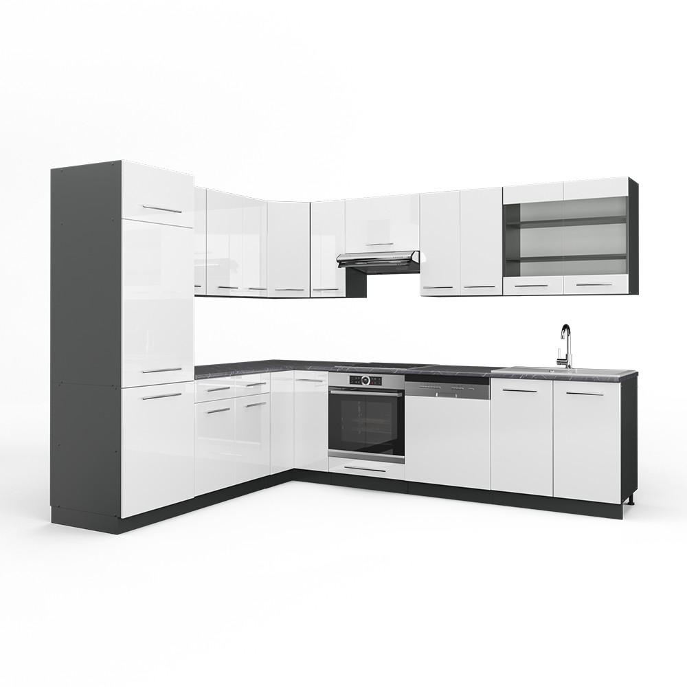 ECKKÜCHE Fame-Line Weiß Hochglanz/Anthrazit 227 x 287 cm, AP Anthrazit - Weiß Hochglanz/Anthrazit, Holzwerkstoff (287/81.6/60cm) - Vicco
