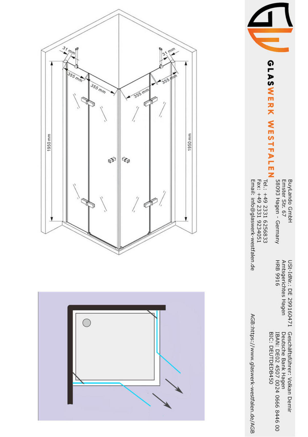 DUSCHKABINE 80x80x195cm Eck+DT - Silberfarben, Glas (80/80/195cm) -  Glaswerk Westfalen