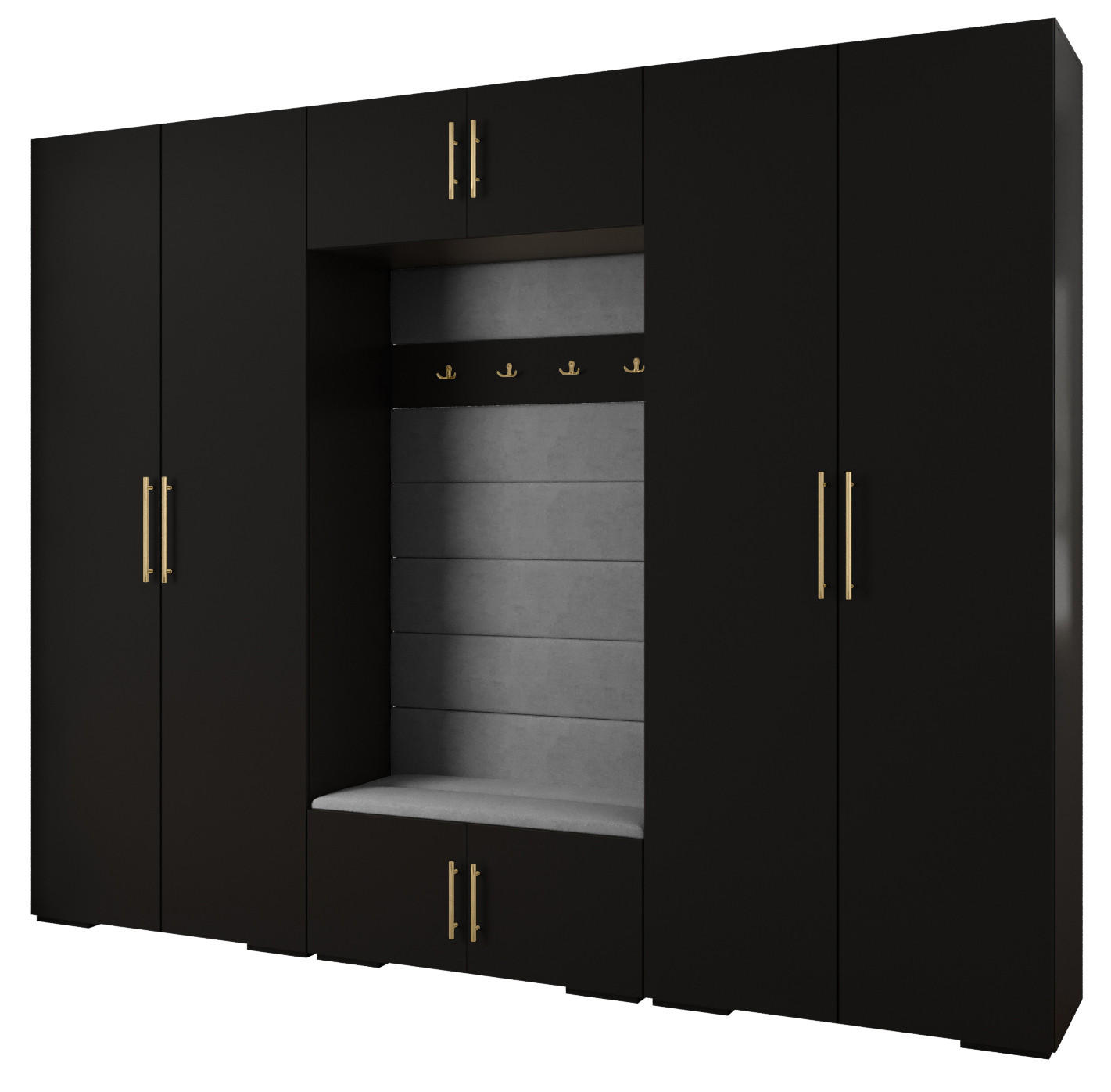 Abiks Möbel Garderoben-Set Schwarz, Grau, Gold 300x236.7x47 cm