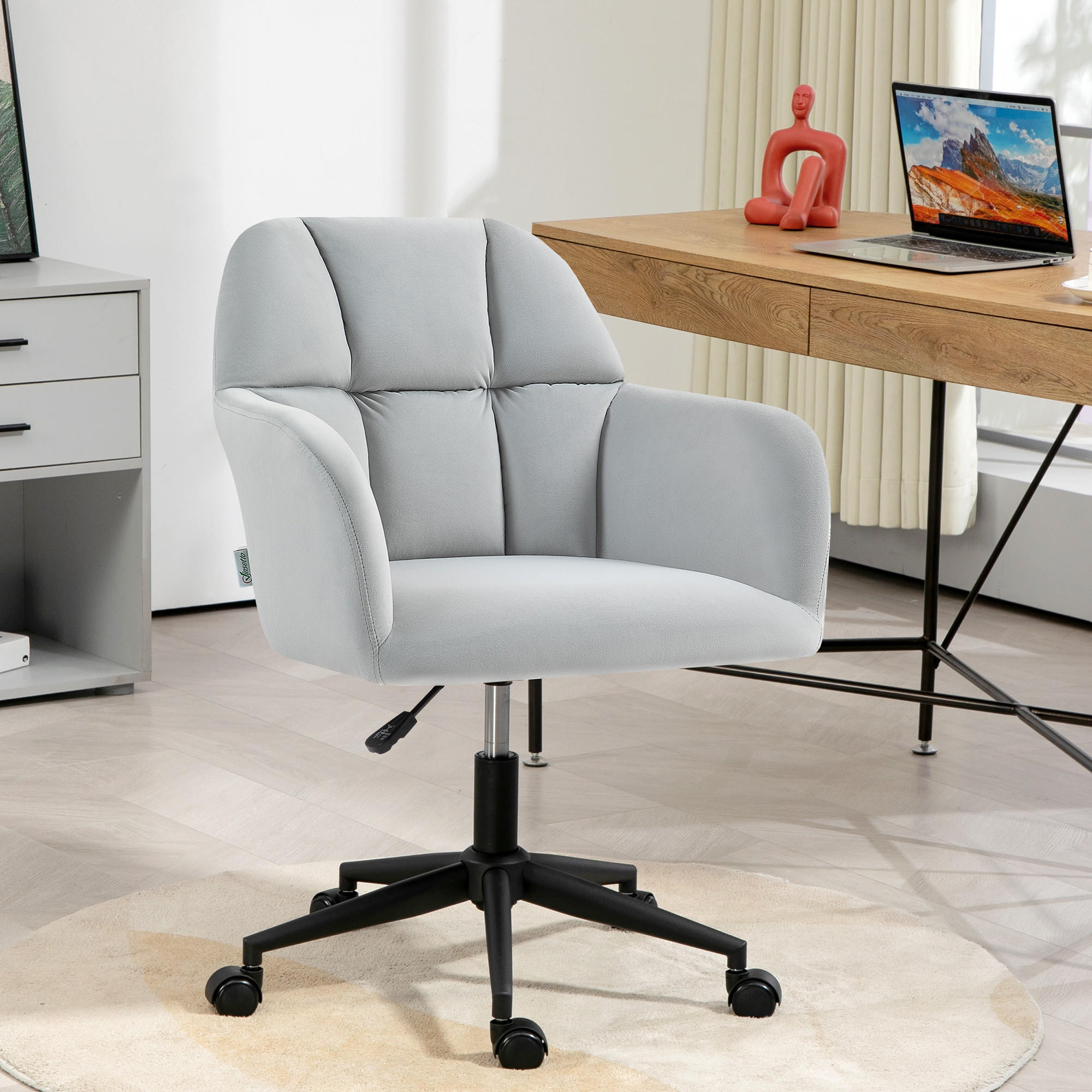 BÜROSTUHL, Grün/Hellgrau/Rosa, Samt(100% Polyester), Nylon - Hellgrau, Kunststoff (58.5/86/58cm) - Vinsetto