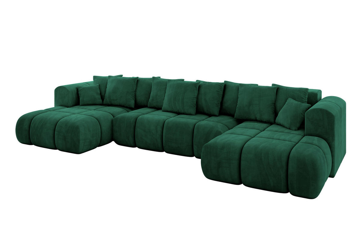 WOHNLANDSCHAFT Ottomane Links CLOUD-U-v1 414x180x40 Dunkelgrün Velours - Dunkelgrün, Holzwerkstoff/Kunststoff (414/90/180cm) - ALTDECOR
