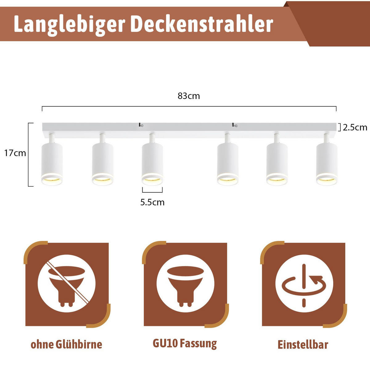 STRAHLER Vilbel 6-flammig 83/5/17 cm - Weiß, Metall (83/5/17cm) - Nettlife