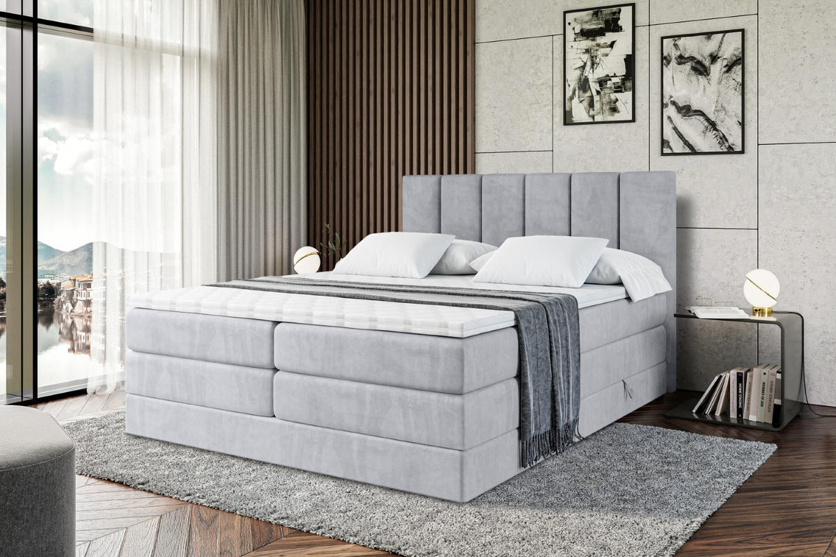 BOXSPRINGBETT BOXI1 KING - 160x200 - H3/H4 - Hellgrau - Hellgrau, Holzwerkstoff (160/200cm) - ALTDECOR
