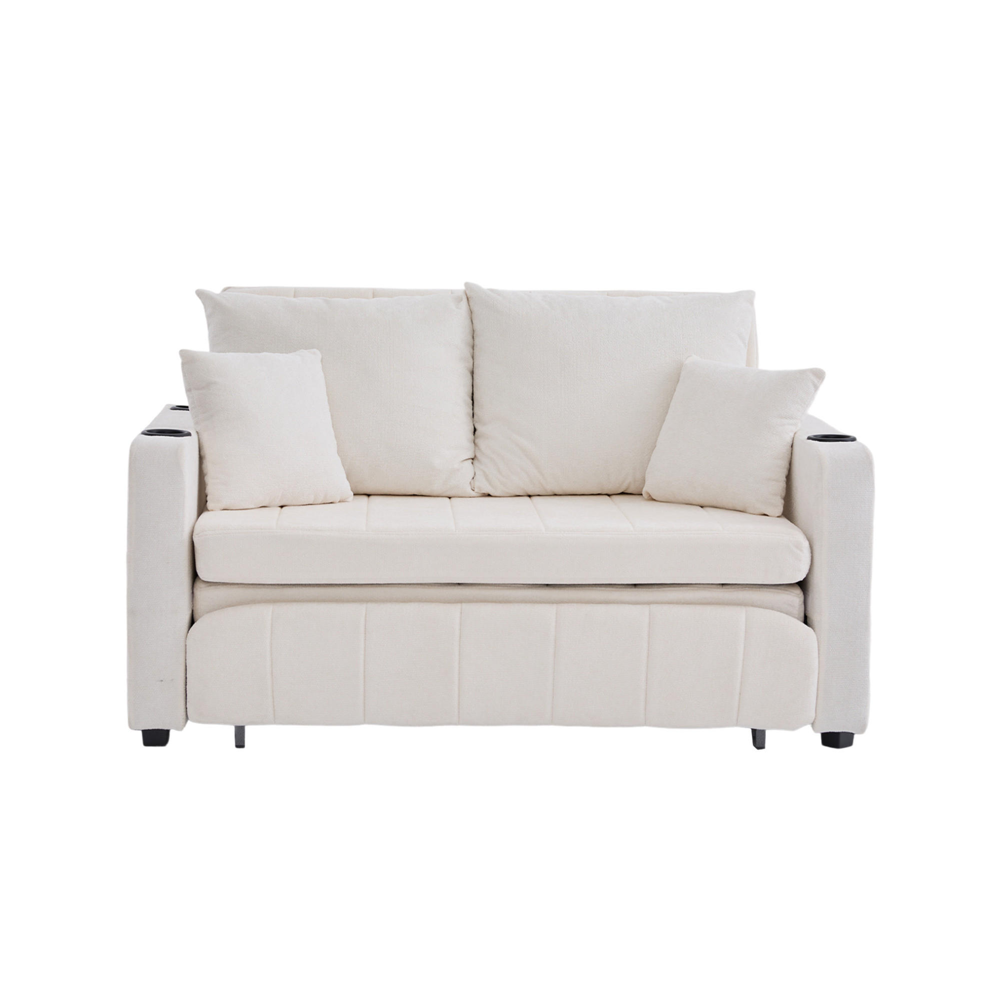 SCHLAFSOFA ausziehbar 139 x 83 cm Chenille Beige - Beige, Holzwerkstoff (139/83/73cm) - Meubliv