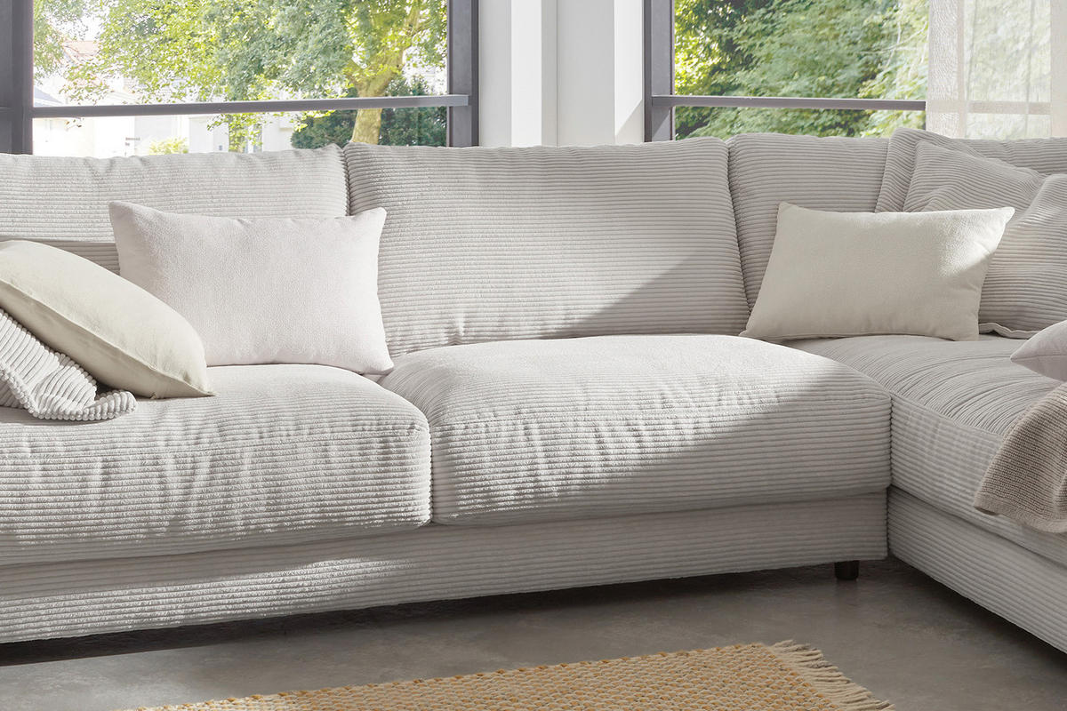 ECKSOFA MADELINE Hellgrau Cord - Hellgrau/Schwarz, Kunststoff/Textil (325/224cm) - KAWOLA