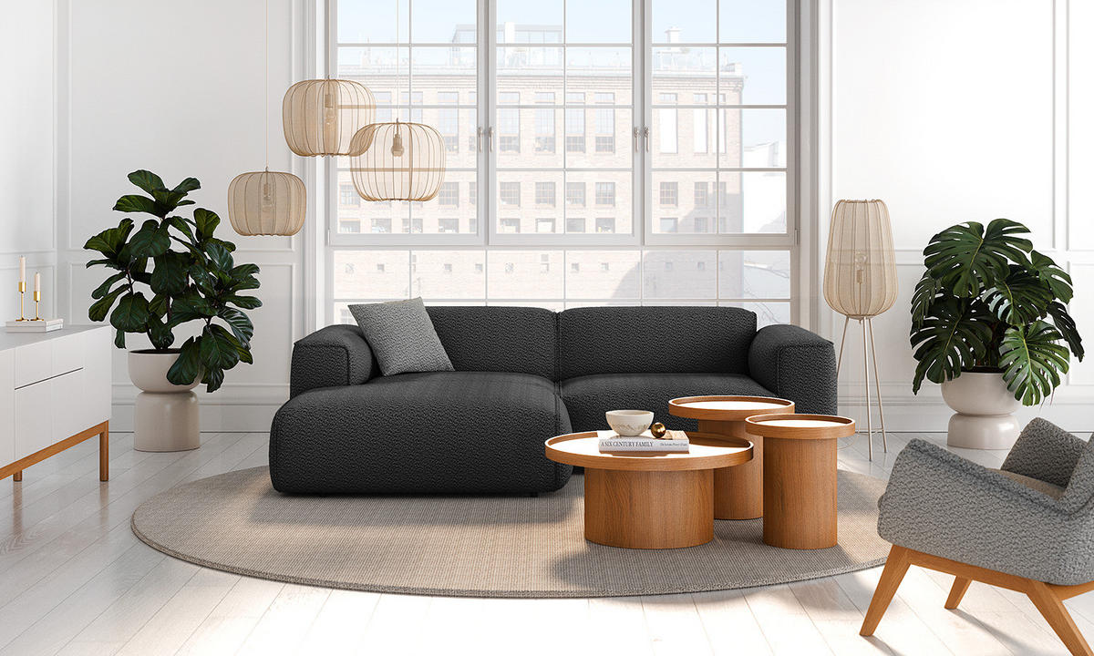 ECKSOFA mit XL-Longchair - Anthrazit/Schwarz, Kunststoff/Textil (260/171cm) - home24