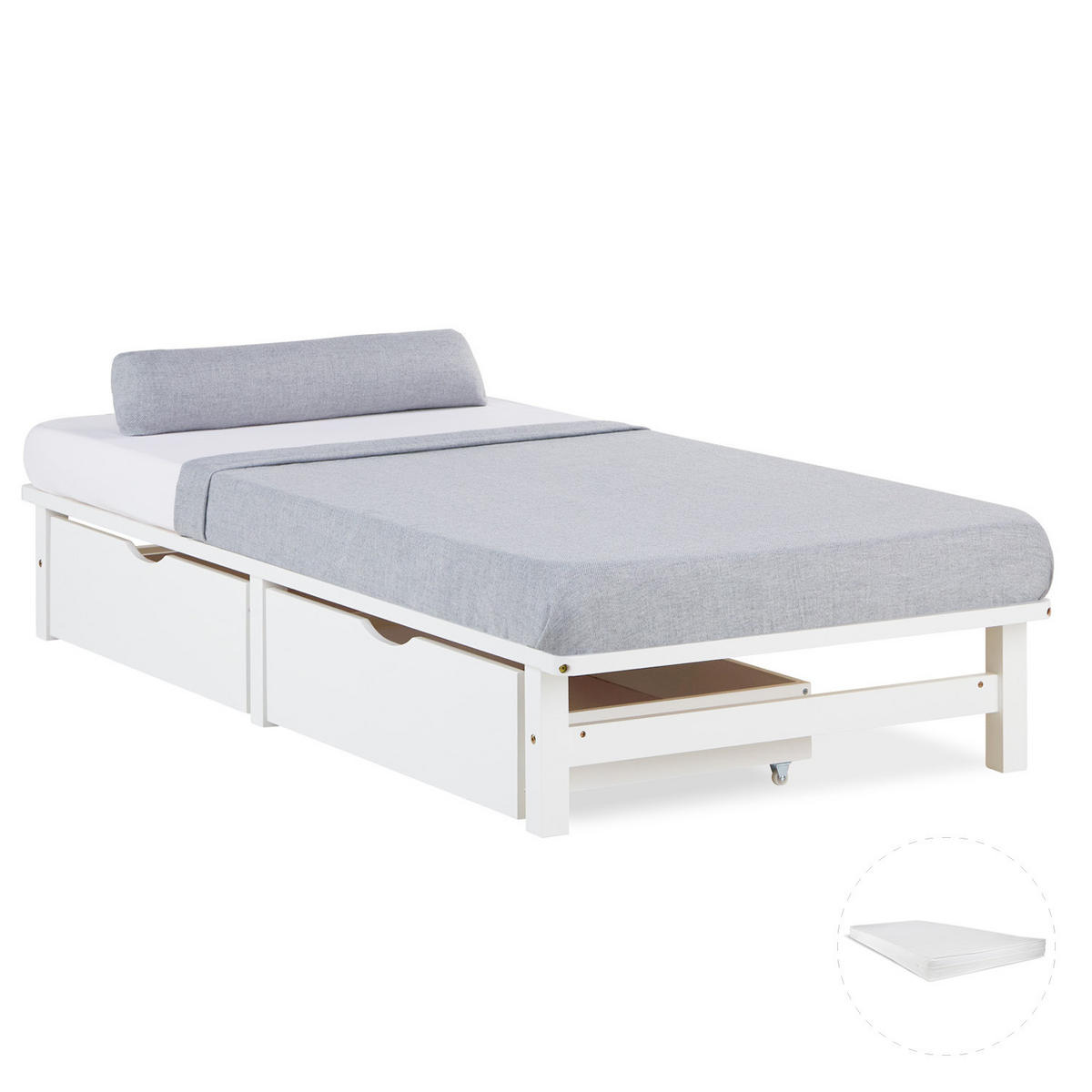 STAURAUMBETT mit Matratze 90/200 cm weiß - Weiß, Holz (90/200cm) - Homestyle4u