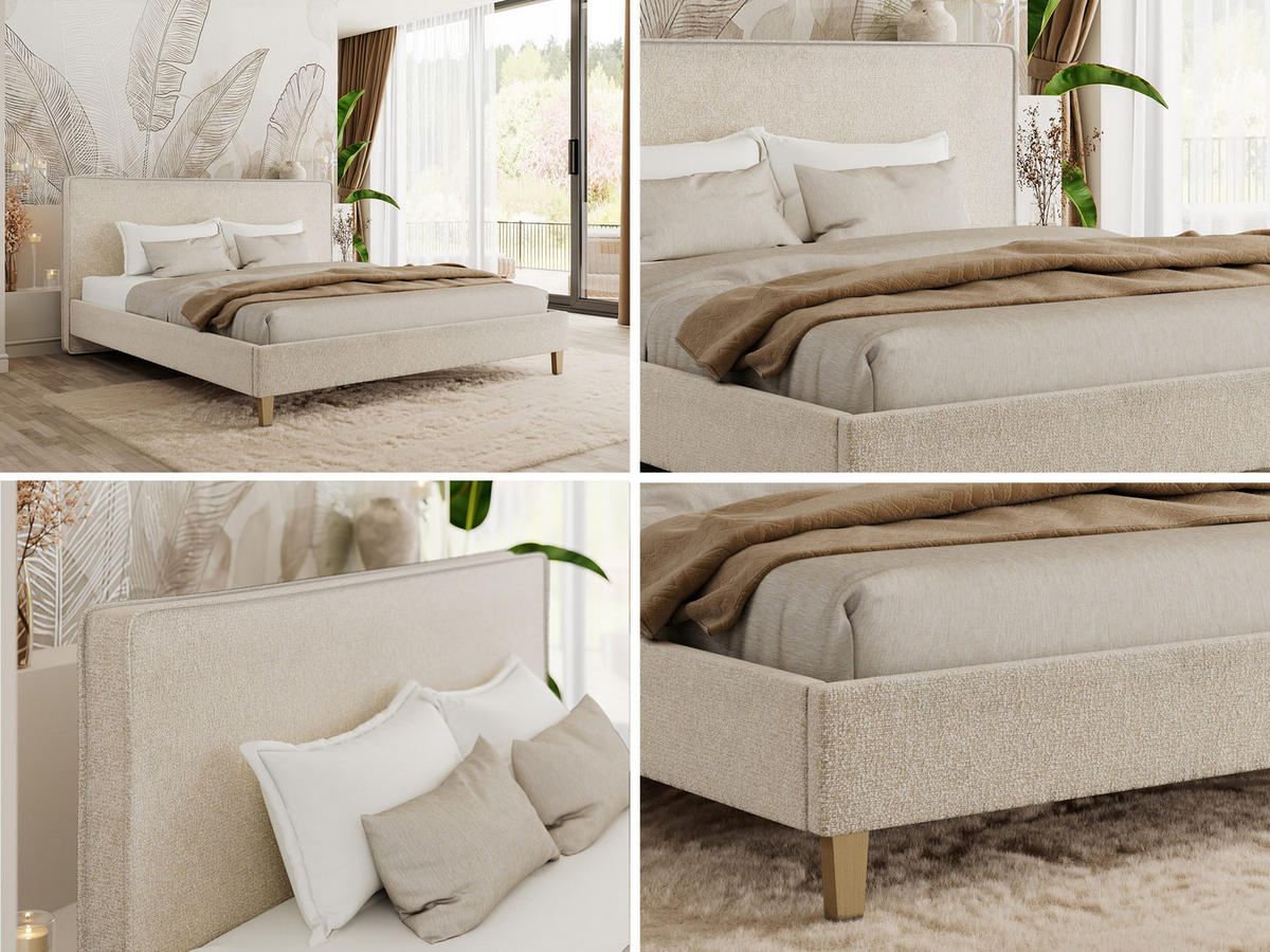 ČALÚNENÁ POSTEĽ LUMARO CLASSIC 140/200 - Krémová Štruktúrovaná látka - Matrac Foam - krémová/jadrový buk, drevo/textil (140/200cm) - MKS