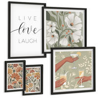 BILDER SET 5er Set - 50x50 cm & 20x30 cm & 40x60 cm Schwarzer Rahmen - Boho-Pflanzenmuster - Schwarz, Kunststoff (40/60cm) - TULUP