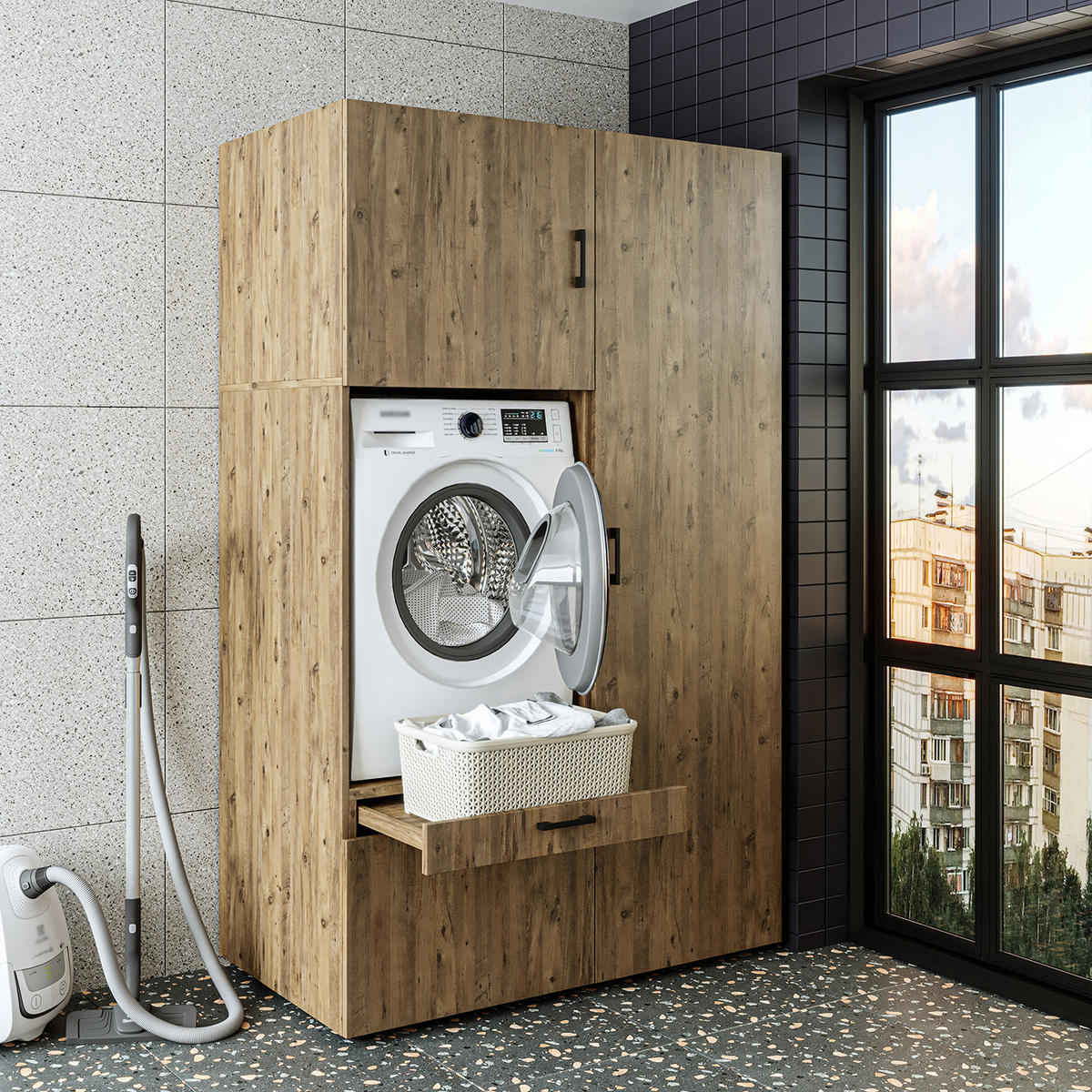 WASCHMASCHINENSCHRANK Serie 2 127cm Breit, 205cm Hoch - Eichefarben, Holzwerkstoff (127/205/67cm)