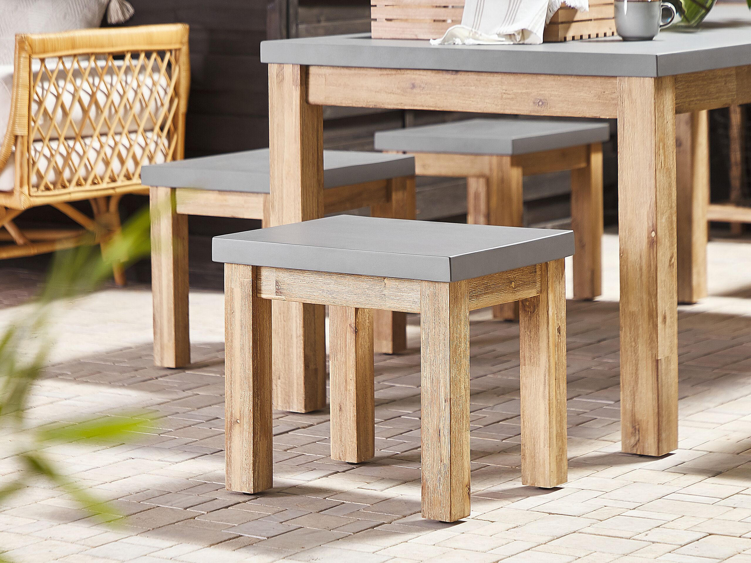 GARTENSTUHL 2er-Set Akazienholz grau Ostuni - Grau, Stein (50/45/40cm) - Beliani