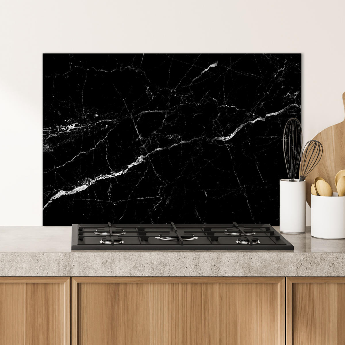 SPRITZSCHUTZ KÜCHE Marmoroptik - Schwarz - Luxus 90x60 cm - Grau, Metall (90/0.3/60cm) - MuchoWow