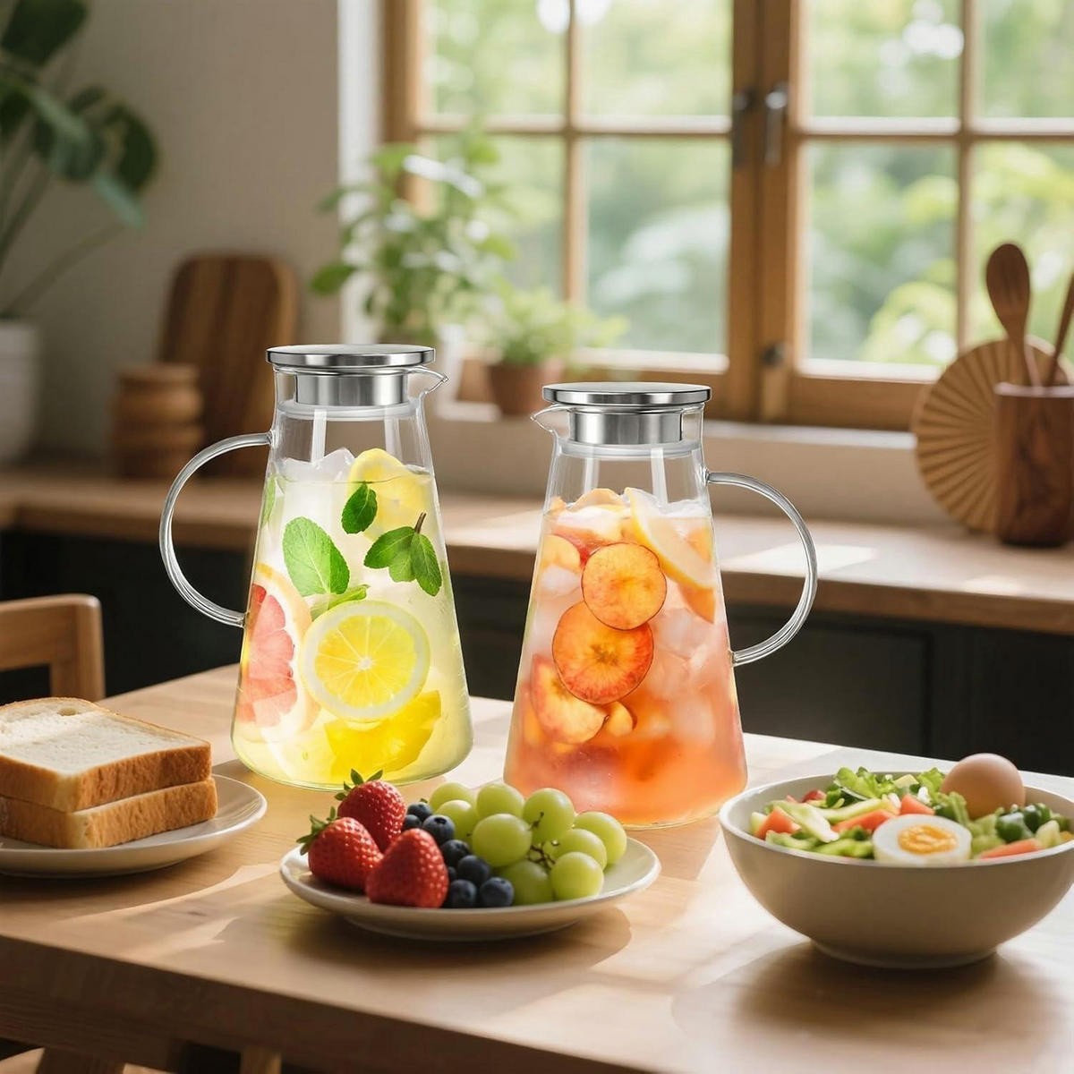 GLASKARAFFE 2 Liter mit Edelstahl Deckel - Multicolor, Glas (14.5/23cm)