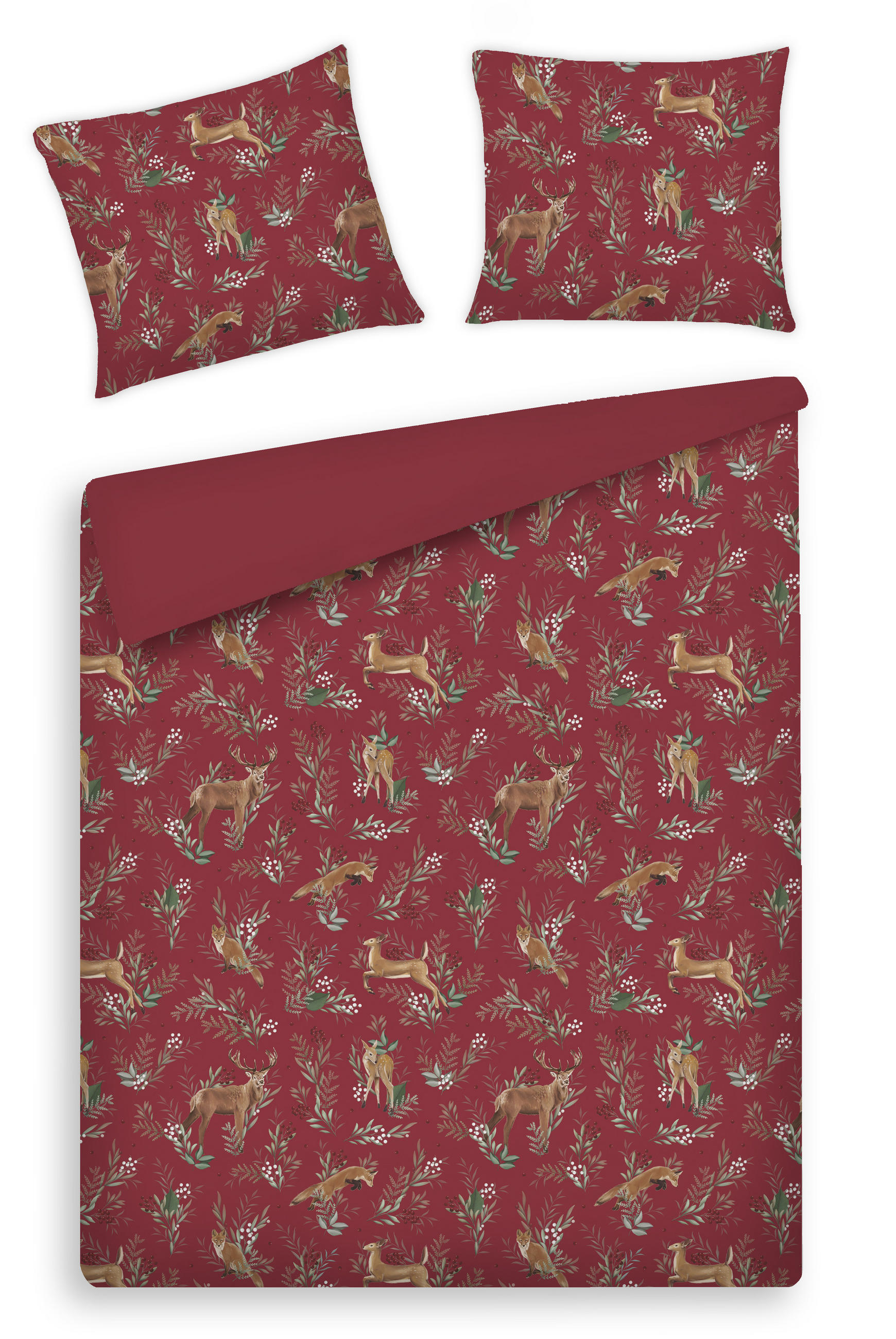 BETTWÄSCHE Satin WILDERO, 160x200 cm, Rot, Winter Weihnachten Bettbezug, Weihnachtsdeko, Christmas, Weihnachtsmotiv - Rot, Textil (160/200cm) - home&you