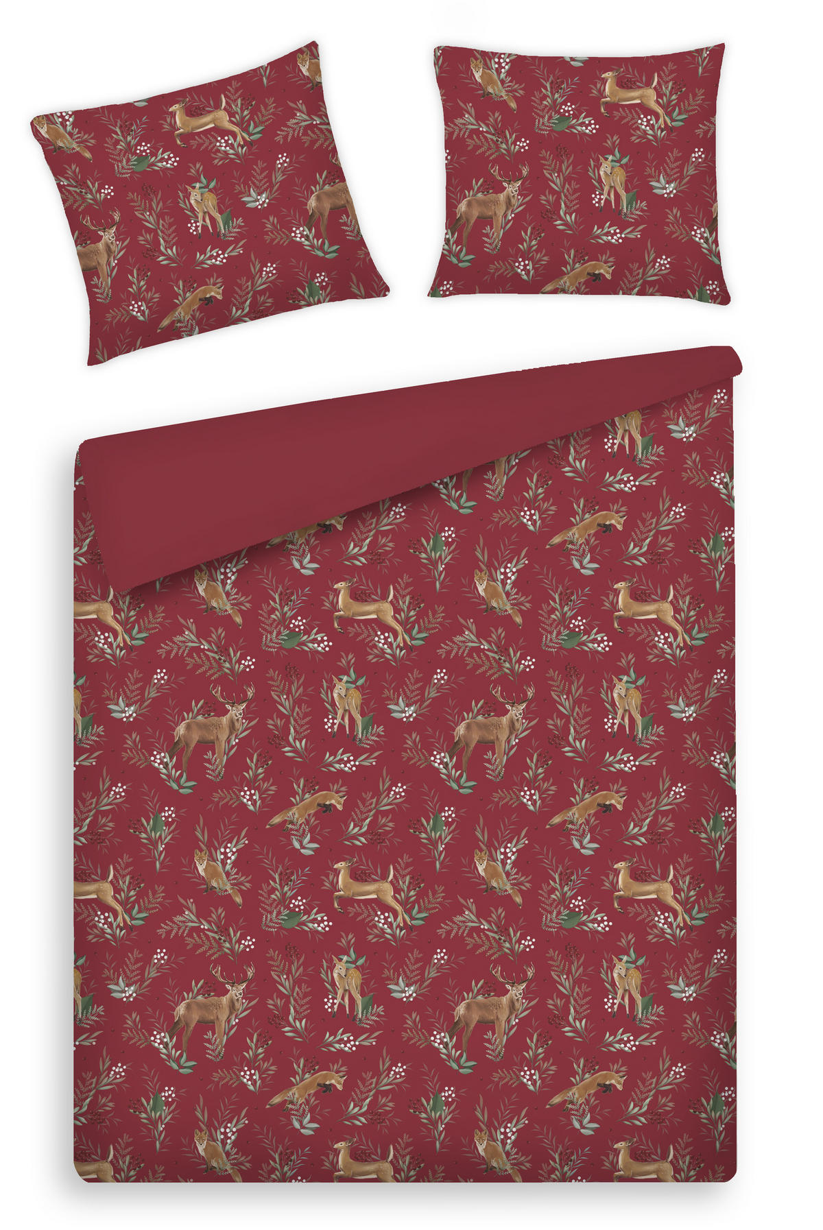 BETTWÄSCHE Satin WILDERO, 160x200 cm, Rot, Winter Weihnachten Bettbezug, Weihnachtsdeko, Christmas, Weihnachtsmotiv - Rot, Textil (160/200cm) - home&you