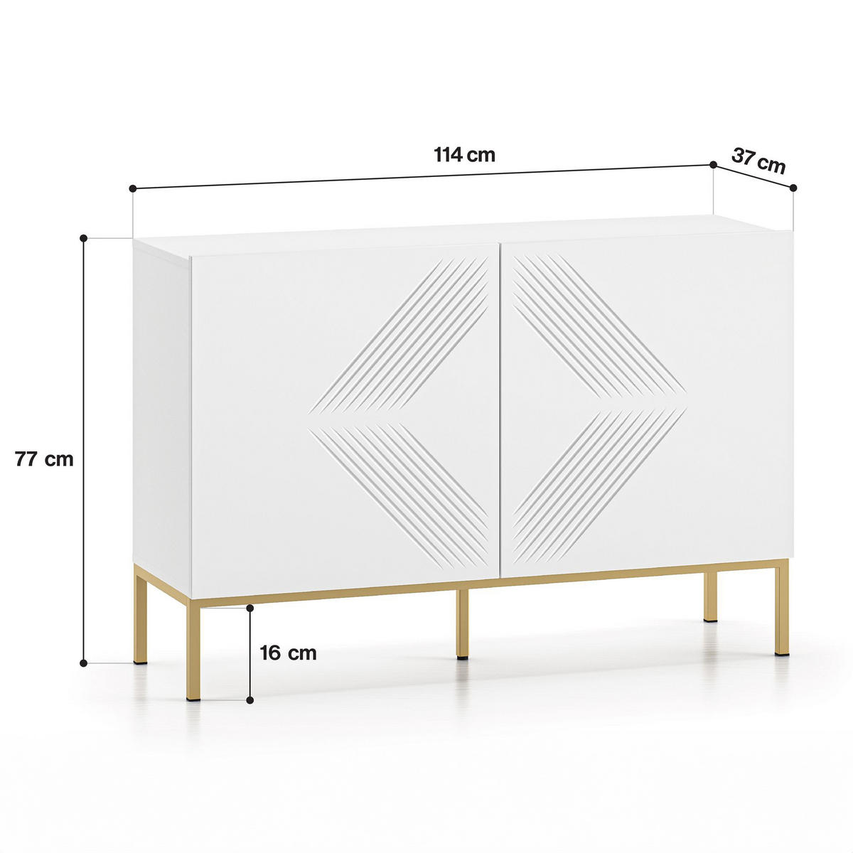 KOMMODE NEBRO,Weiß/Goldfarben - Goldfarben/Weiß, Holzwerkstoff (114/77/37cm) - KONSIMO®
