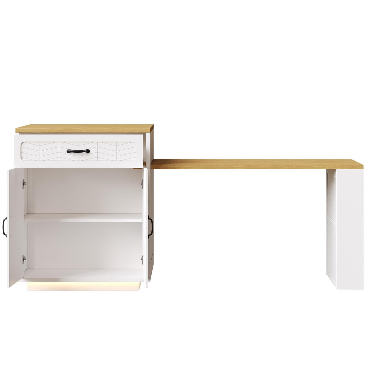 KÜCHENINSEL aus MDF und Metall 80x70x95,5 cm Weiß mit Ausziehtisch, 2 Schubladen, 4 Türen und Weinregal - Weiß, Holzwerkstoff (80/95.5/70cm) - Modfu