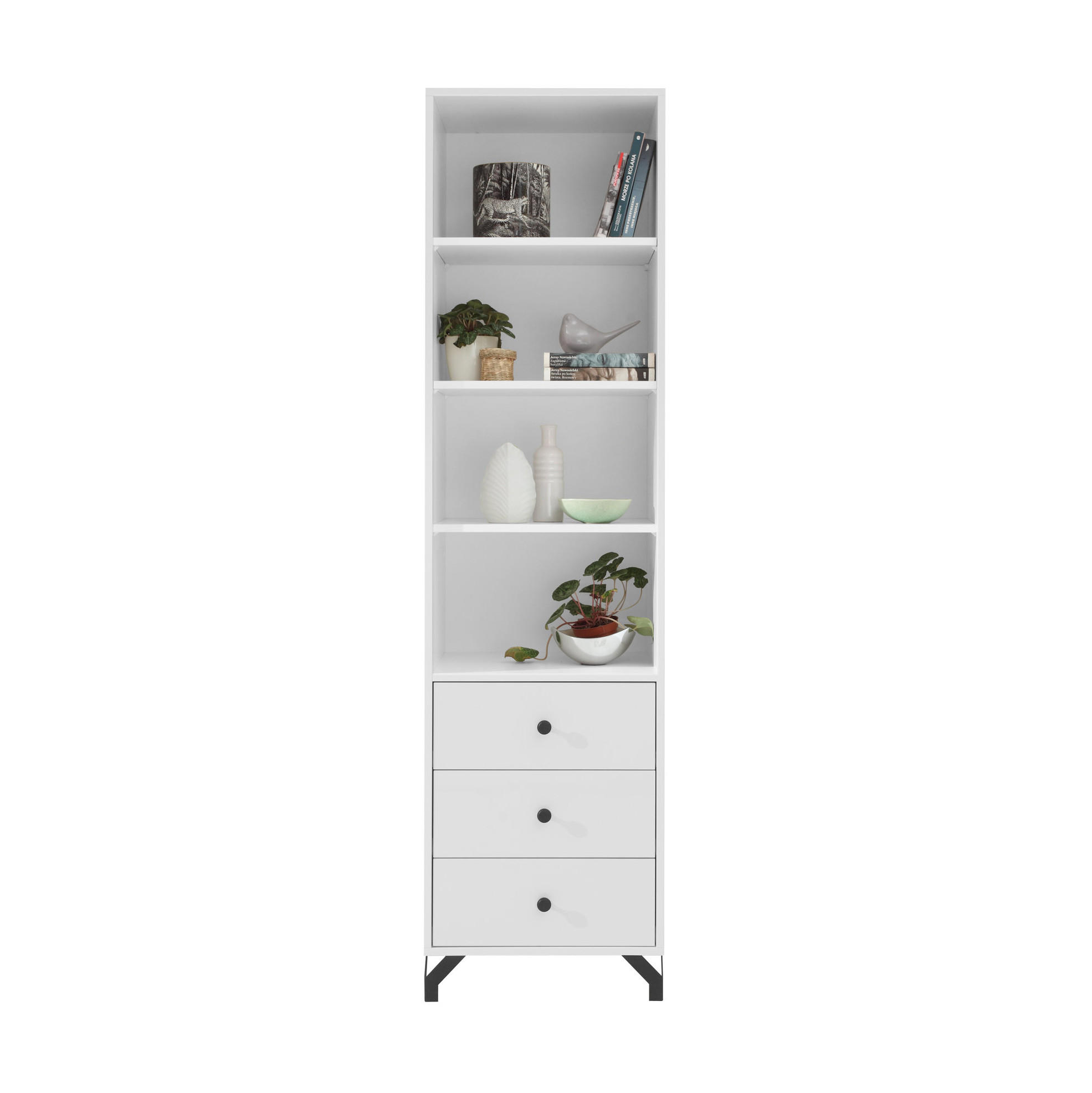BÜCHERREGAL Bergo mit 1 Tür und 3 Schubladen - Schwarz/Weiß, Holzwerkstoff/Metall (50/190/40cm) - Beautysofa