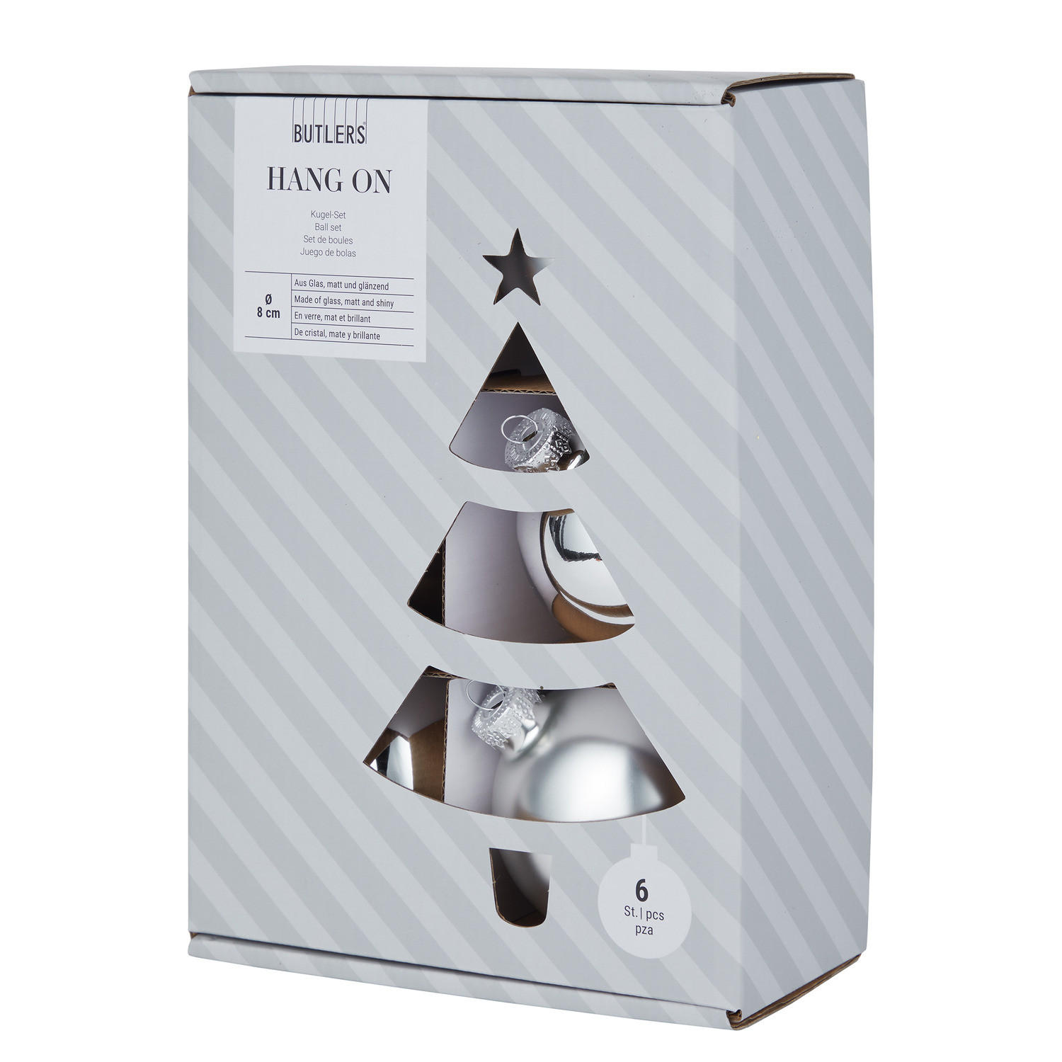 CHRISTBAUMKUGEL (6er-Set) Hang On Kugel Ø8cm - Silberfarben, Glas (8/8/8cm) - Butlers