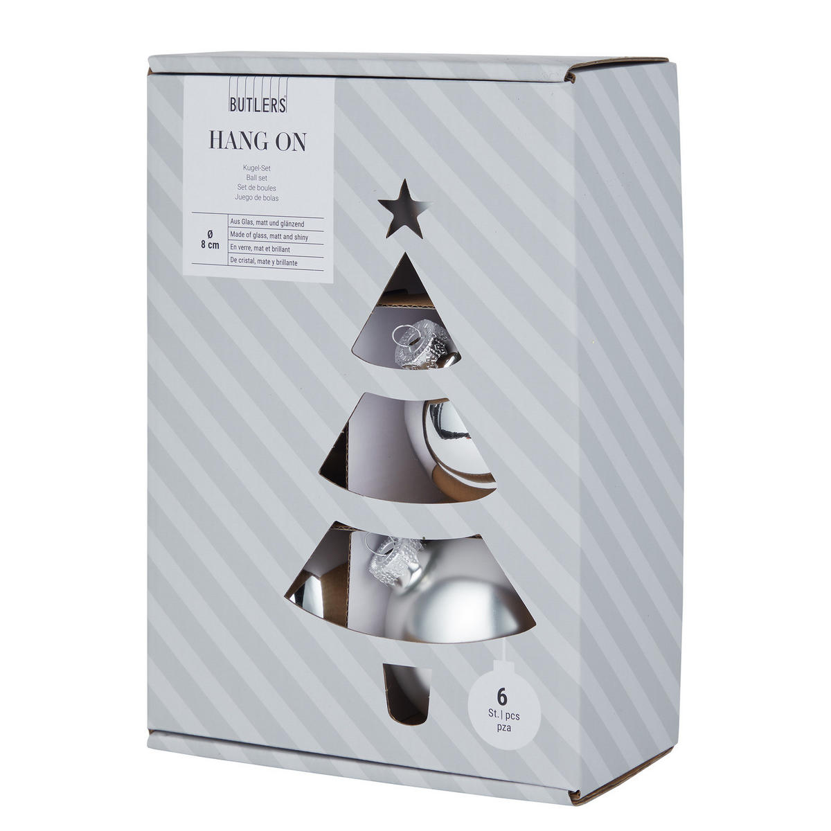 CHRISTBAUMKUGEL (6er-Set) Hang On Kugel Ø8cm - Silberfarben, Glas (8/8/8cm) - Butlers
