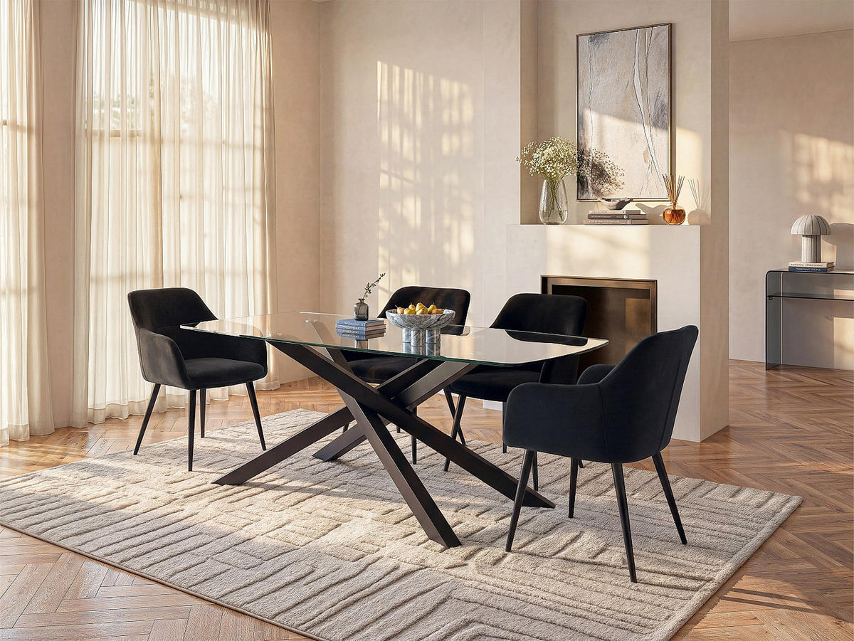 ESSTISCH - 8 Personen - Glas - Transparent, Schwarz METRILIA - Transparent/Schwarz, Glas (100/200/75cm) - Vente-Unique