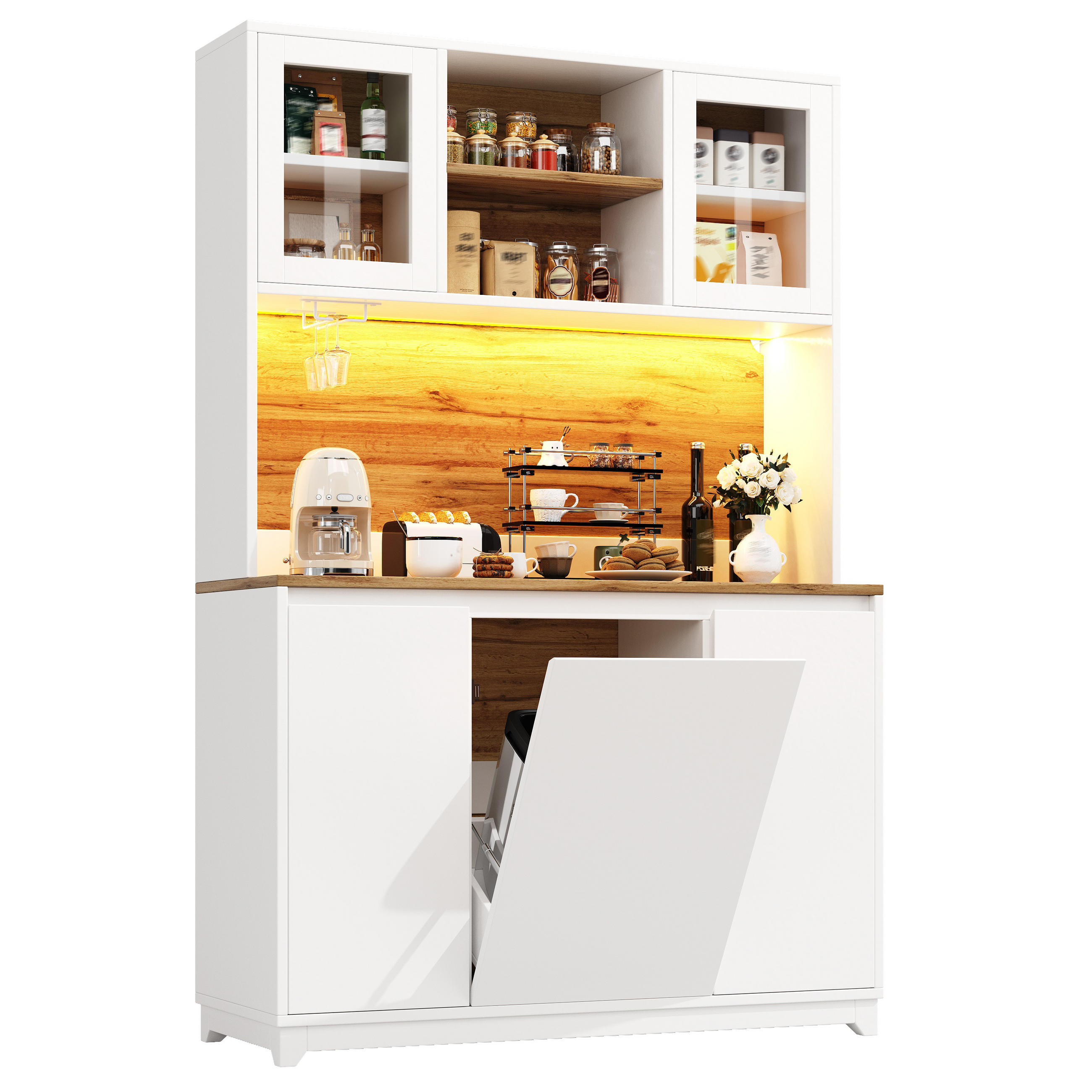 HIGHBOARD i vit med akryldörrar och LED-belysning, 120/40/180 cm 180/120/40 cm