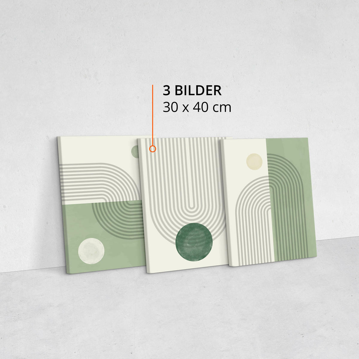 LEINWANDBILDER 3-es Set Geo-Muster Boho - Beige/Grün, Textil (90/40cm) - Muralo