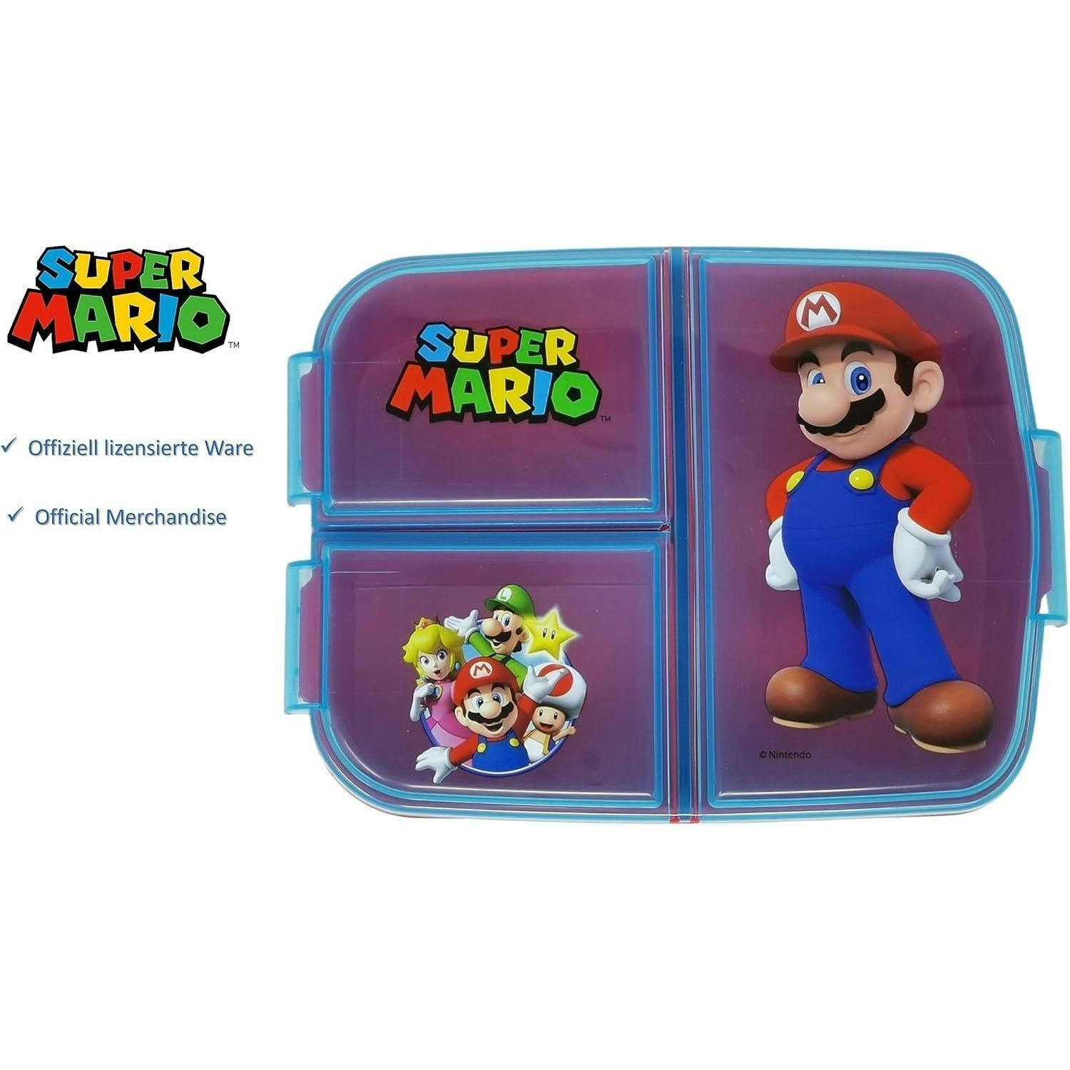 BROTDOSE mit Fächern Super Mario Kunststoff BPA frei - Multicolor, Kunststoff (14/7/18cm)