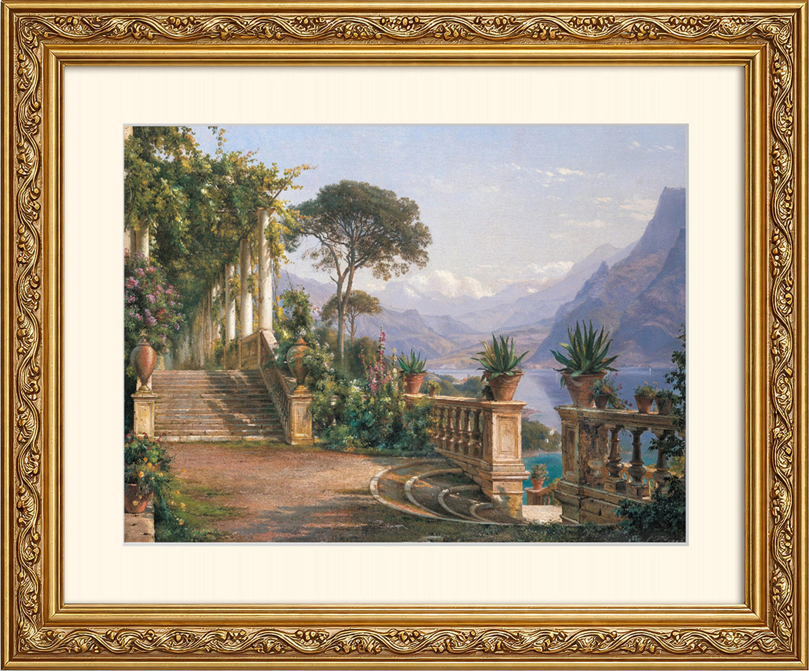 BILD gerahmt 63x53 cm Carl Frederic Aagaard "Lodge on Lake Como" - Gelb, Holz (63/53cm) - artissimo