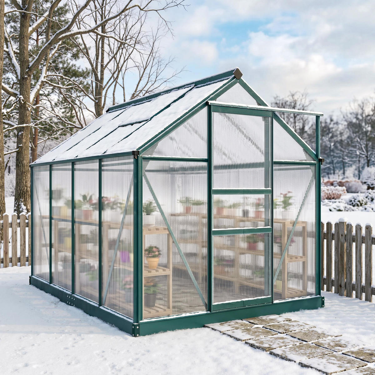 FOLIENGEWÄCHSHAUS, Grün+Transparent, Aluminiumlegierung, Polycarbonat - Grün, Metall (252/201/190cm) - Outsunny