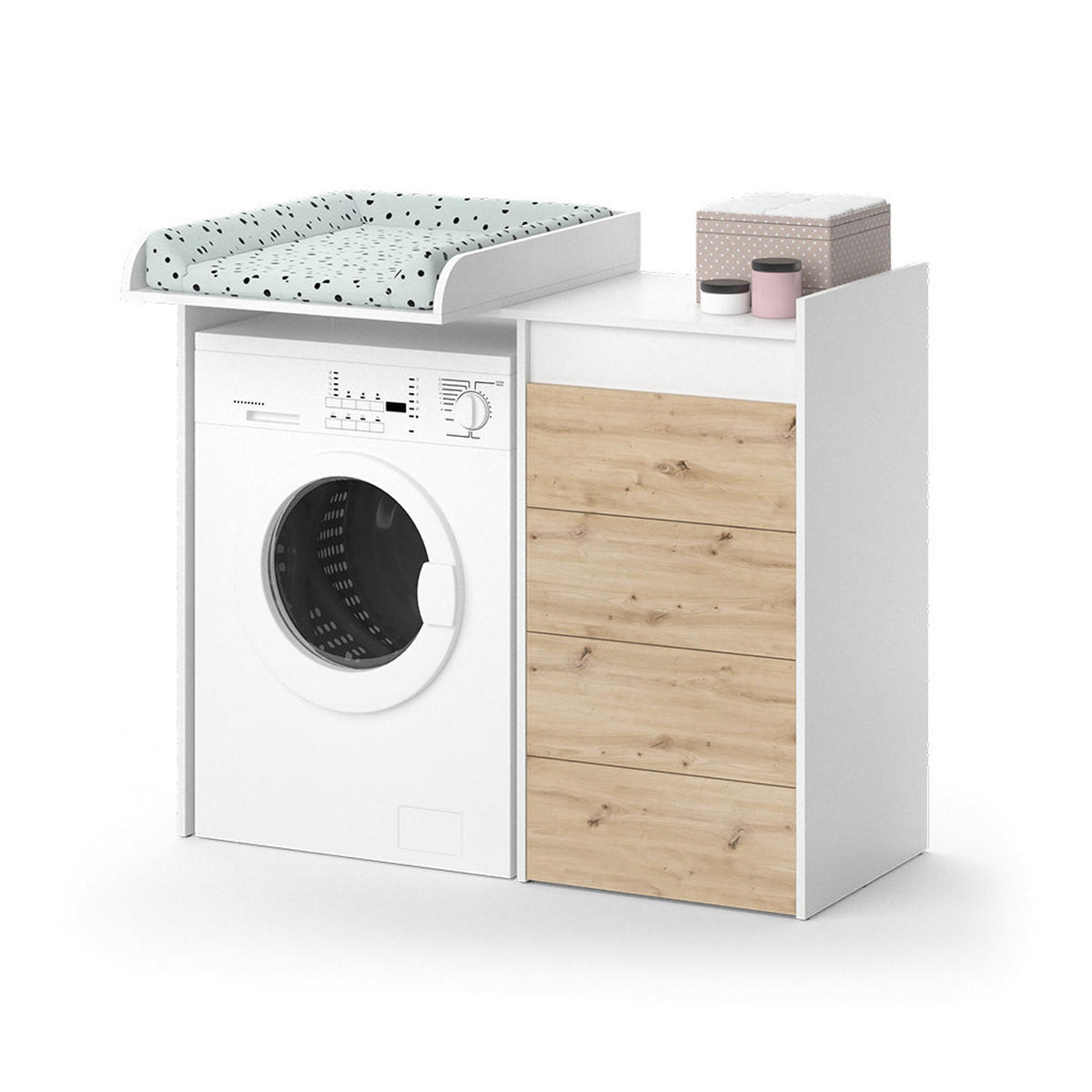 WASCHMASCHINENSCHRANK Alf Weiß 116 x 98 cm mit 4 Schubladen - Eichefarben/Weiß, Holzwerkstoff (116/98/50cm) - Vicco