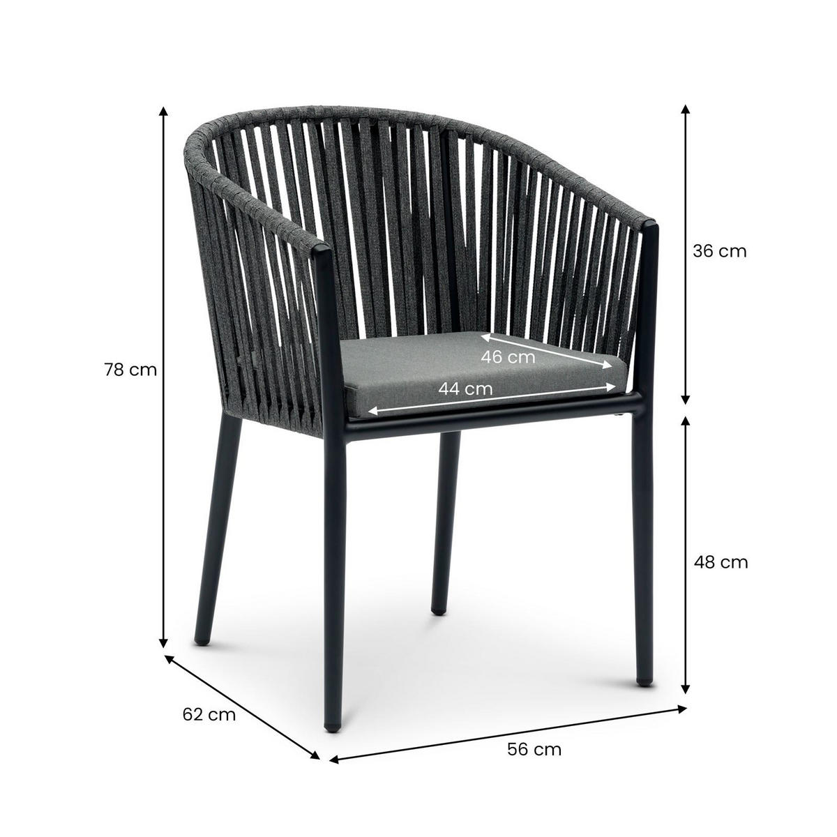GARTENSTÜHLE ISOLA 6ER-SET - Schwarz/Grau, Textil/Metall (56/78/62cm) - IDIMEX