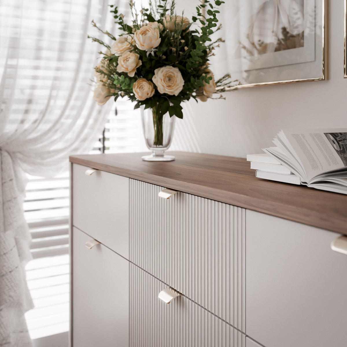 KOMMODE mit Schubladen NAVANI 130 cm Kaschmir/ Nuss - Kaschmir/Nussbaumfarben, Holzwerkstoff/Metall (130/82/40cm) - Idohome