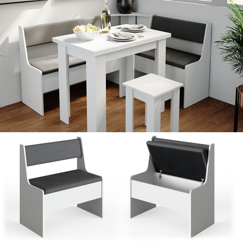 ESSZIMMER-ECKBANK Roman Weiß 76.6 x 41.5 cm - Anthrazit/Weiß, Holzwerkstoff (41.5/80/76.6cm) - Vicco
