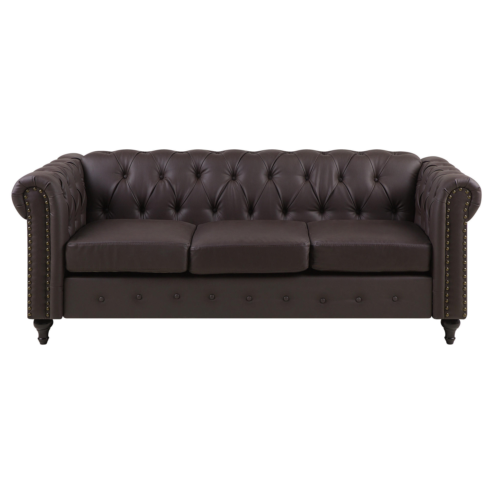 3-SITZER-SOFA Kunstleder Braun Chesterfield - Dunkelbraun, Kunststoff/Textil (208/78/88cm) - Beliani
