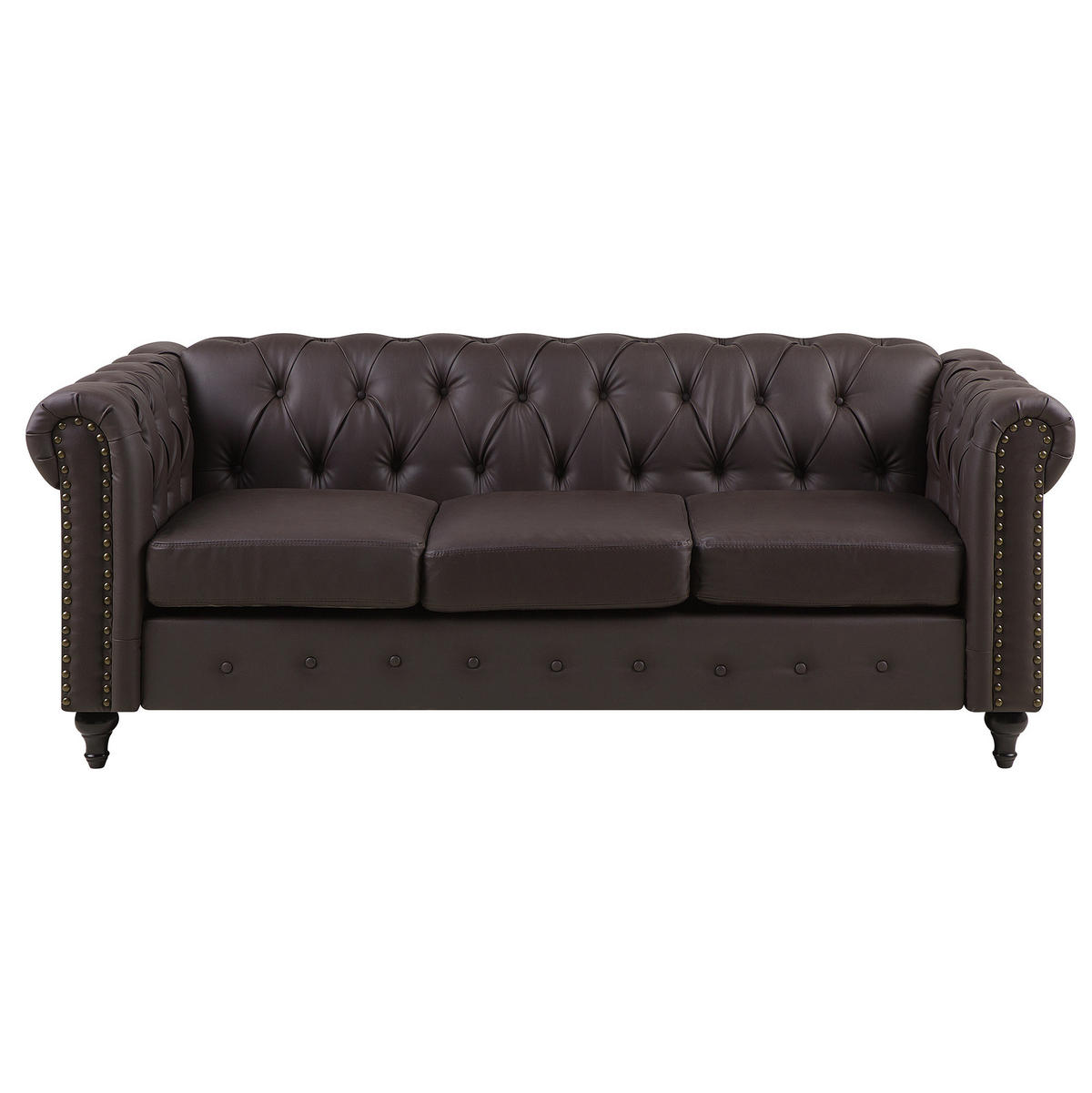 3-SITZER-SOFA Kunstleder Braun Chesterfield - Dunkelbraun, Kunststoff/Textil (208/78/88cm) - Beliani