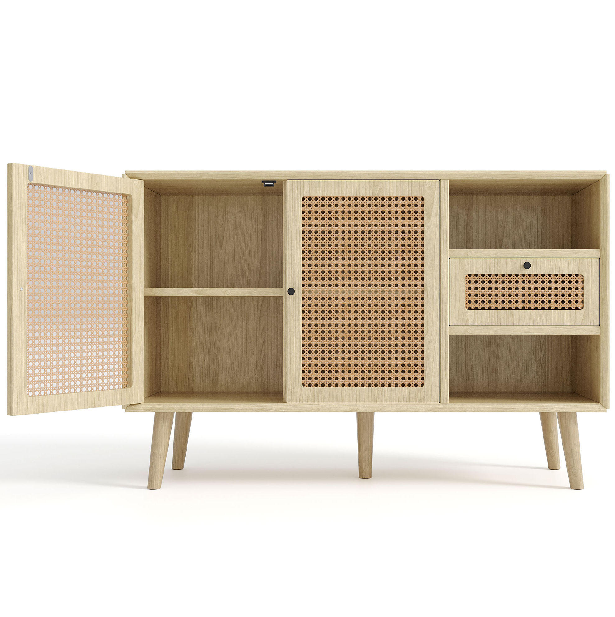 SIDEBOARD 120/40/80 cm aus MDF mit Rattangeflecht und verstellbaren Einlegeböden Eichefarben - Eichefarben, Holzwerkstoff (120/80/40cm) - Modenvie