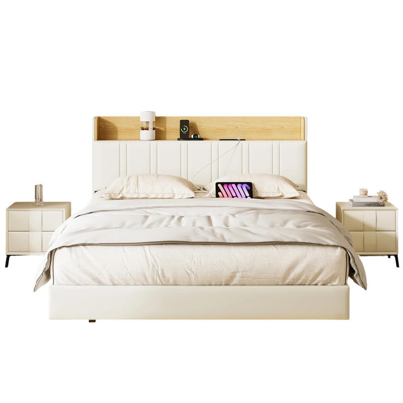 ČALOUNĚNÁ postel 140x200 cm bílá PU LED USB plovoucí postel - bílá, kov (140/200cm) - SHOPENTRA