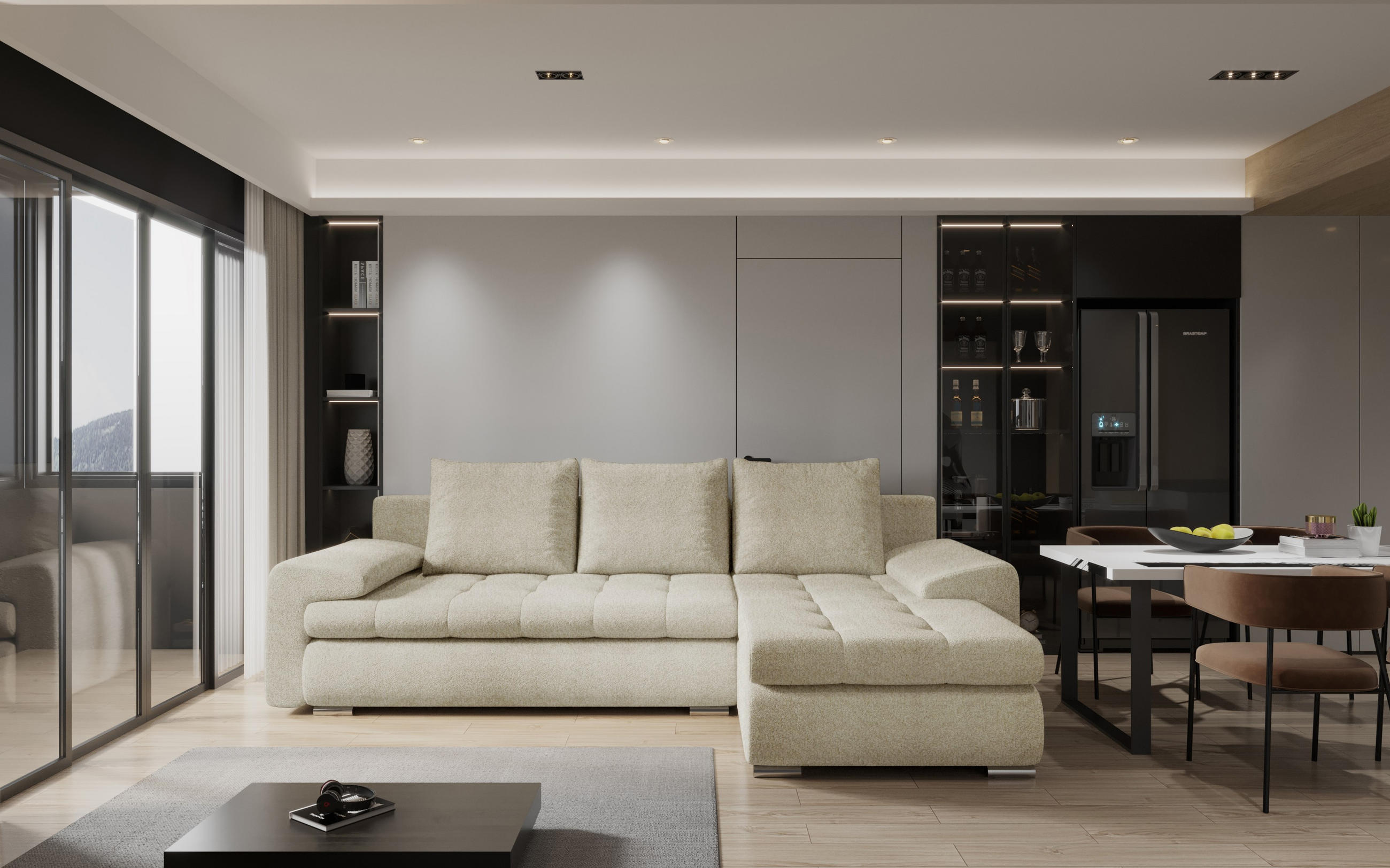 ECKSOFA TOMI Abriamo Beige Rechts - Beige, Holz (237/150cm) - Kaiser Möbel