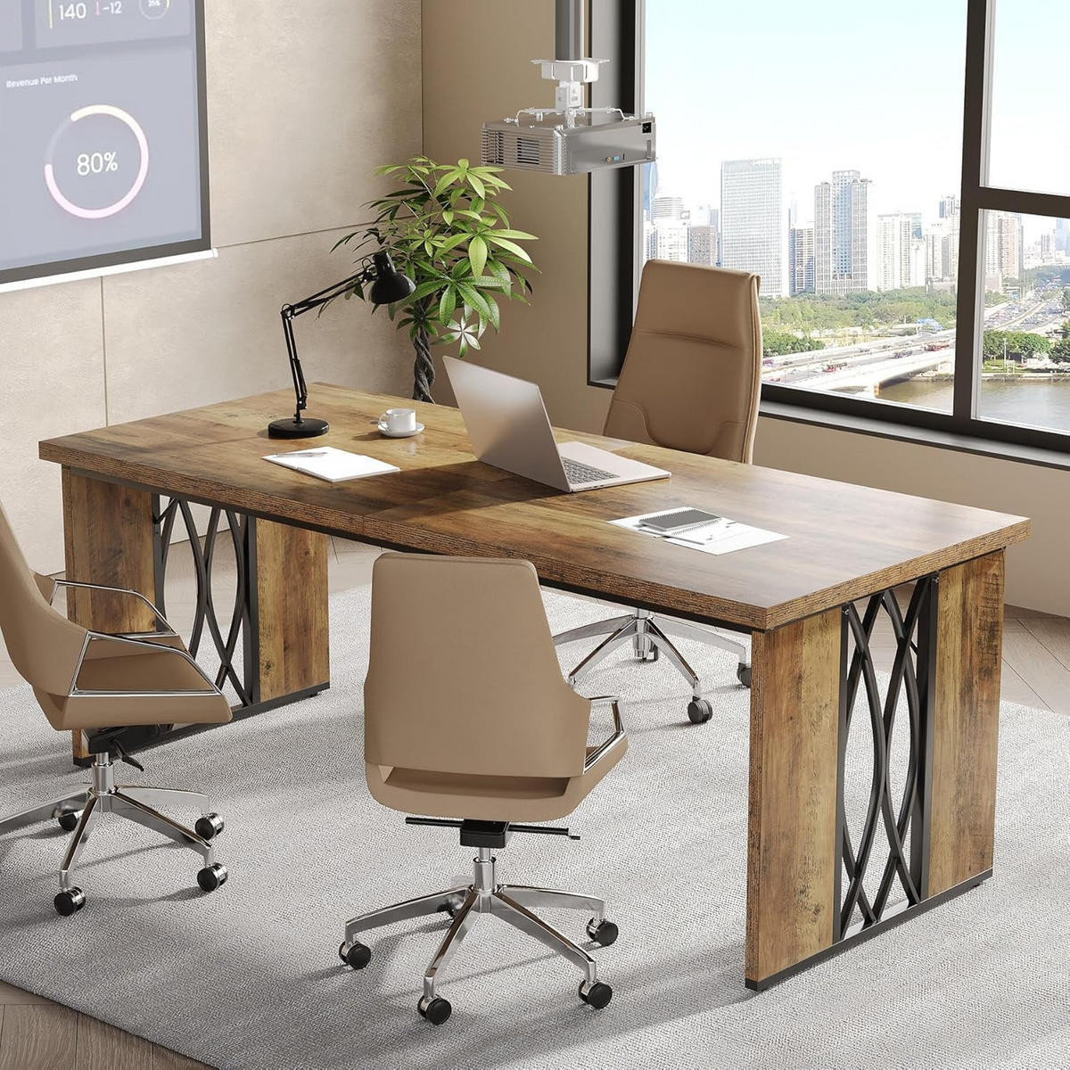 SCHREIBTISCH Holz Metall Industrial rechteckig 200/70/76 cm - Ahornfarben/Braun, Holzwerkstoff/Metall (70/200/76cm) - Quality Elegance