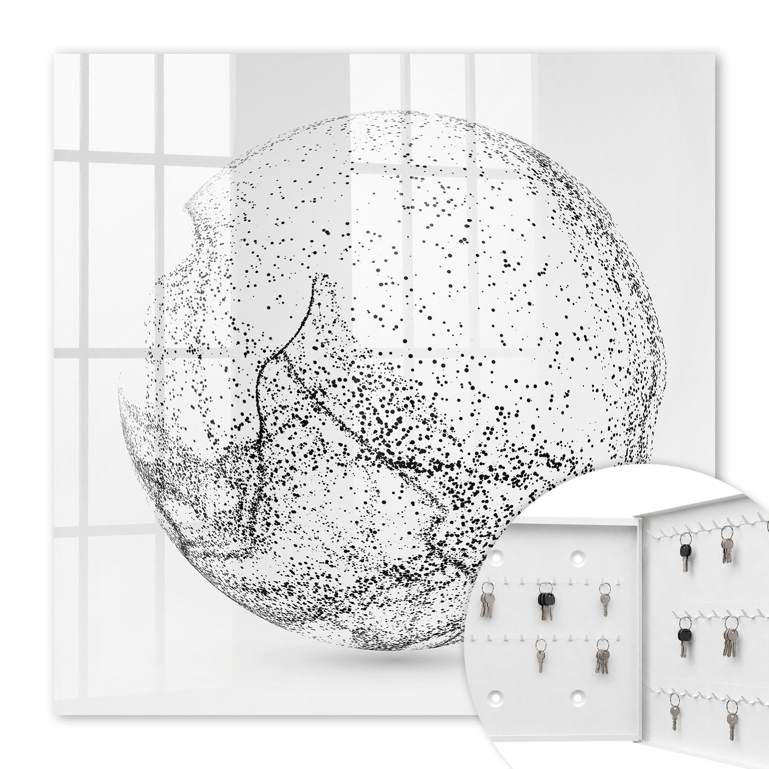 SCHLÜSSELBOX Weiß 30x30 cm – Türöffnung nach rechts - Abstrakter Raum - Grau, Metall (30/30/5cm) - TULUP