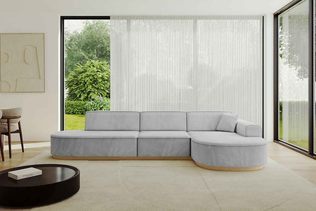 ECKSOFA Ottomane Rechts MARI-L2-v2 - 328x171x83 cm Grau Velours - Grau, Holzwerkstoff/Textil (171/328cm) - ALTDECOR