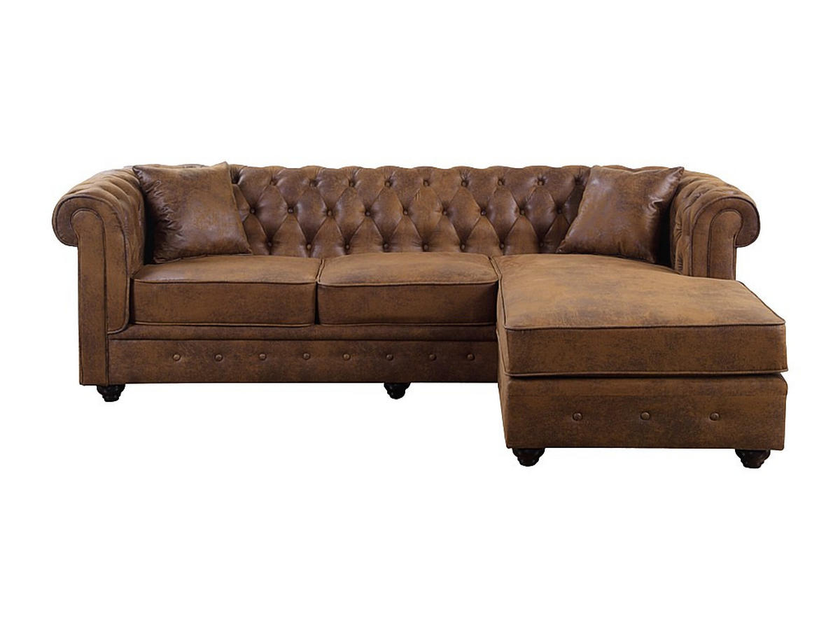 CHESTERFIELD Ecksofa - Microfaser Vintage Look - Braun - TOLEDO - Braun, Textil (163/228cm) - Vente-Unique