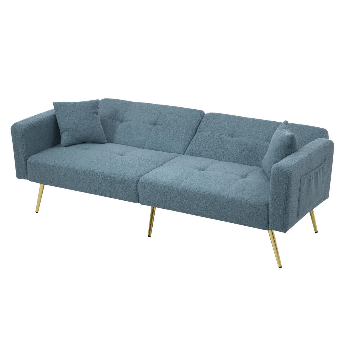 SCHLAFSOFA Lammwollstoff mit Bettfunktion und Seitentaschen Antikblau 175/64/72 cm - Blau, Textil (64/72/175cm) - Redom
